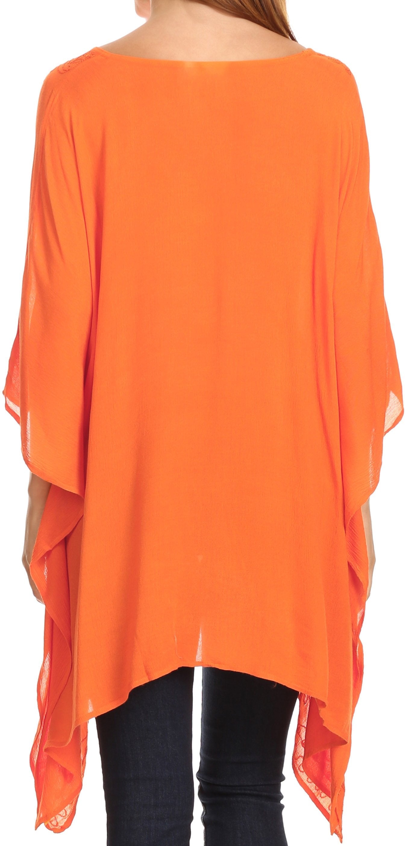 Sakkas - Wren Lightweight Circle Poncho Top Blouse With Detailed Embroidery