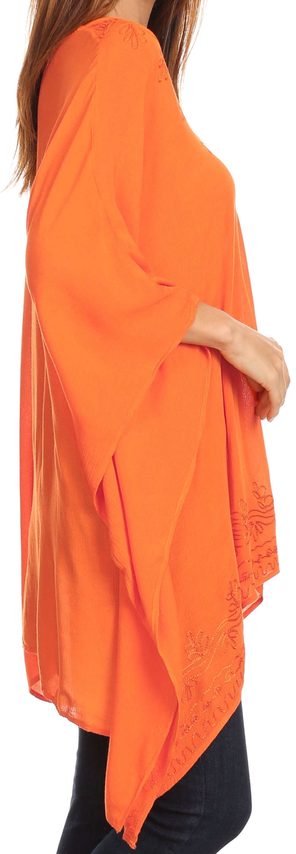 Sakkas - Wren Lightweight Circle Poncho Top Blouse With Detailed Embroidery