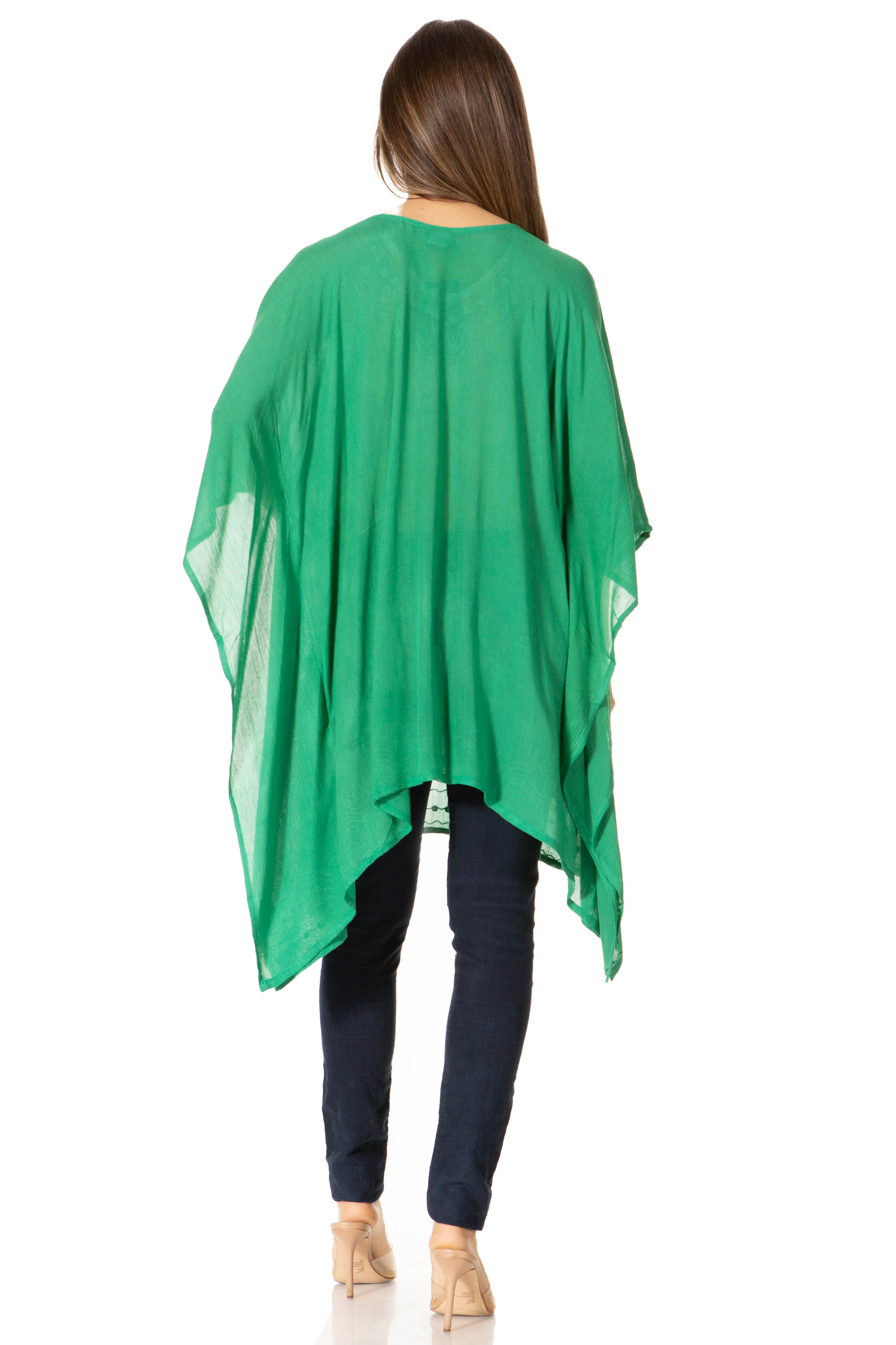 Sakkas - Wren Lightweight Circle Poncho Top Blouse With Detailed Embroidery