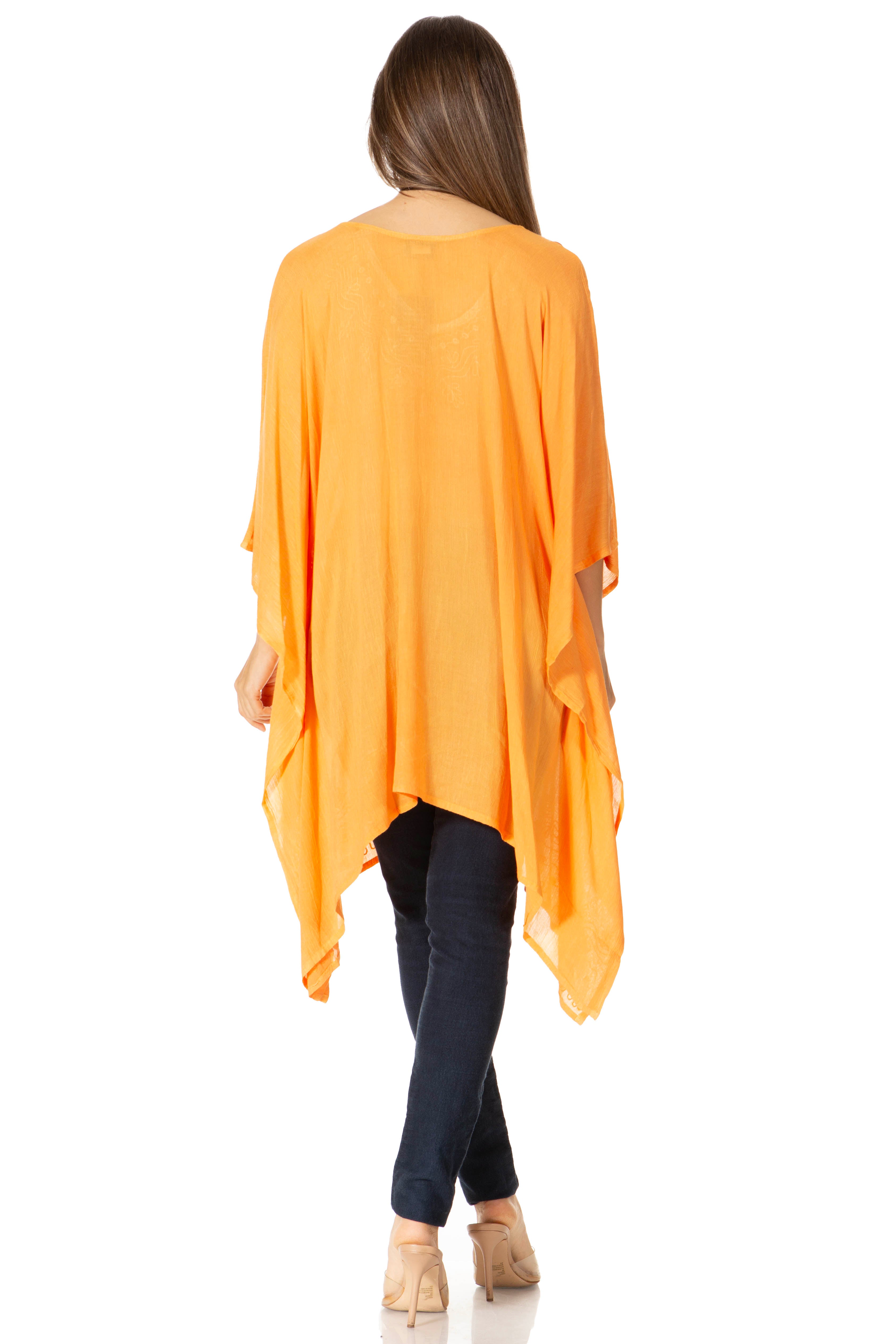 Sakkas - Wren Lightweight Circle Poncho Top Blouse With Detailed Embroidery
