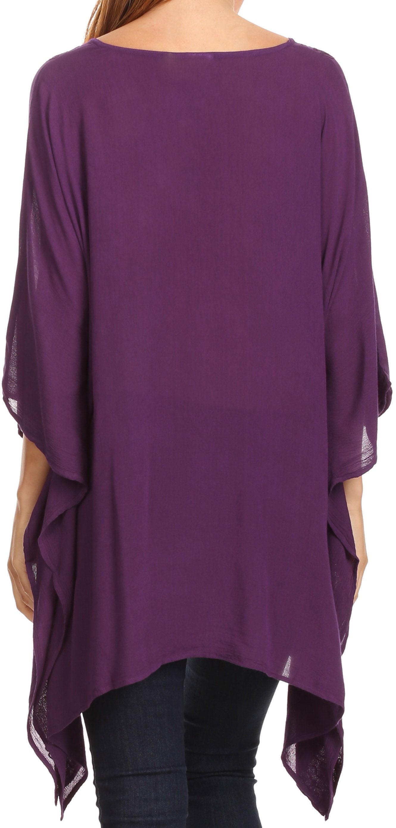 Sakkas - Wren Lightweight Circle Poncho Top Blouse With Detailed Embroidery