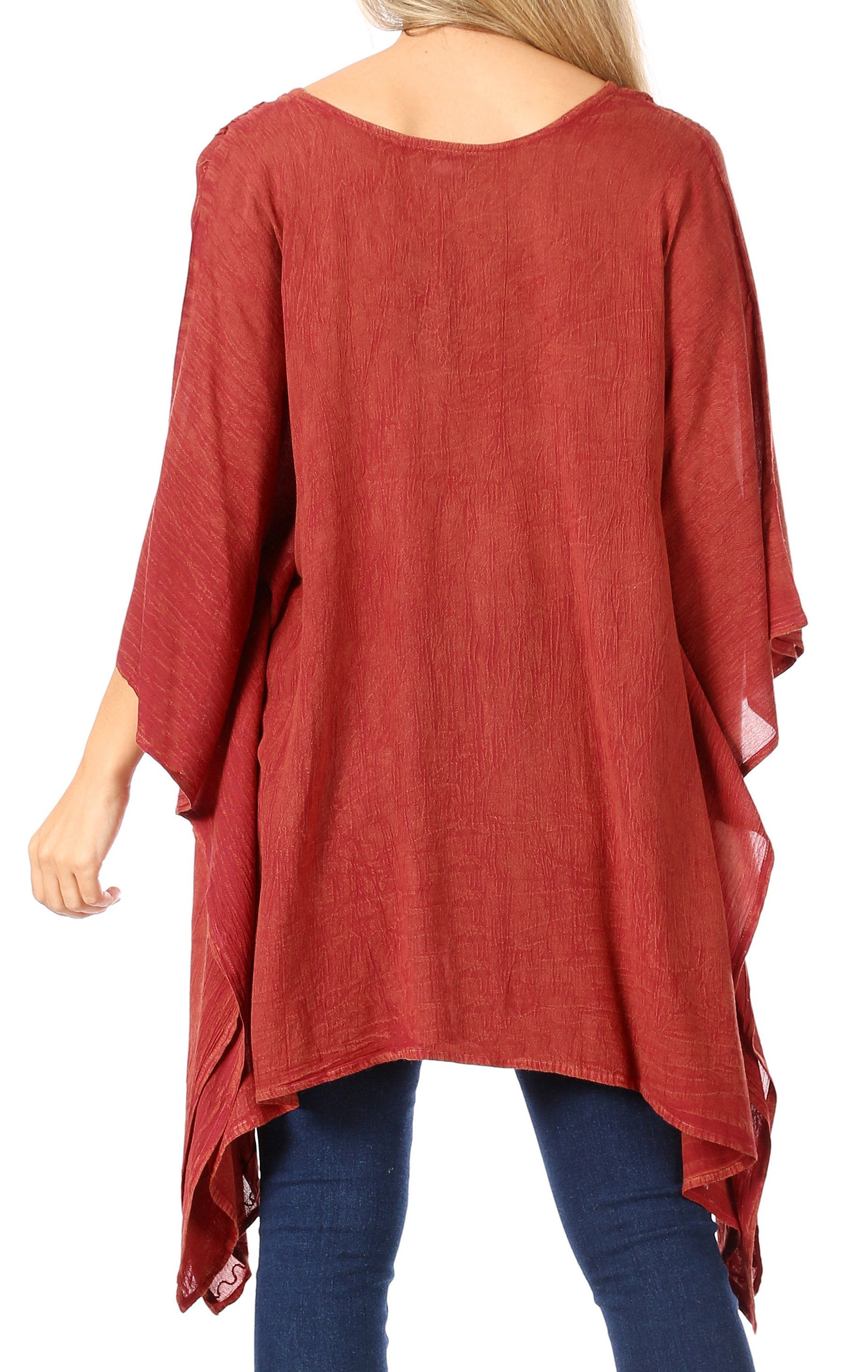 Sakkas - Wren Lightweight Circle Poncho Top Blouse With Detailed Embroidery