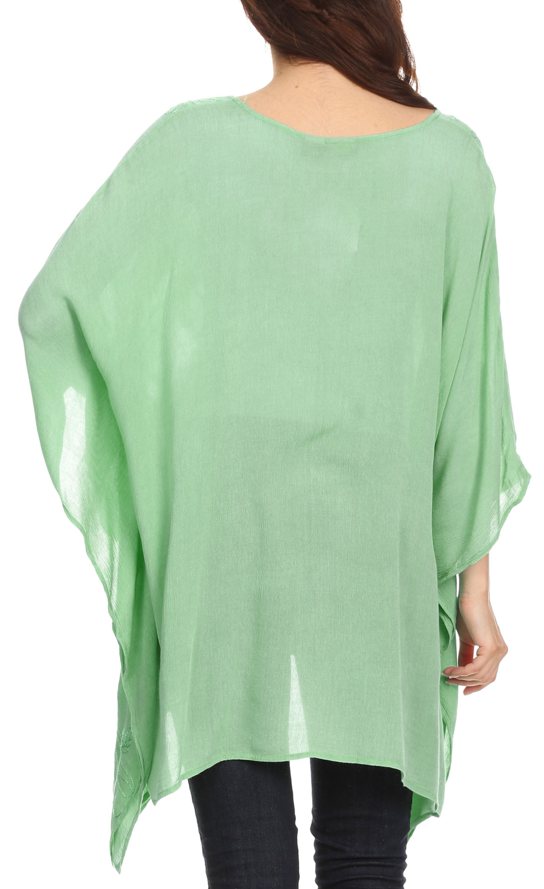Sakkas - Wren Lightweight Circle Poncho Top Blouse With Detailed Embroidery