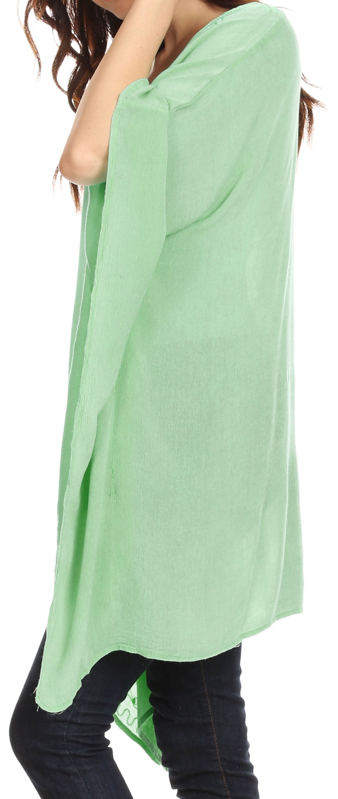 Sakkas - Wren Lightweight Circle Poncho Top Blouse With Detailed Embroidery