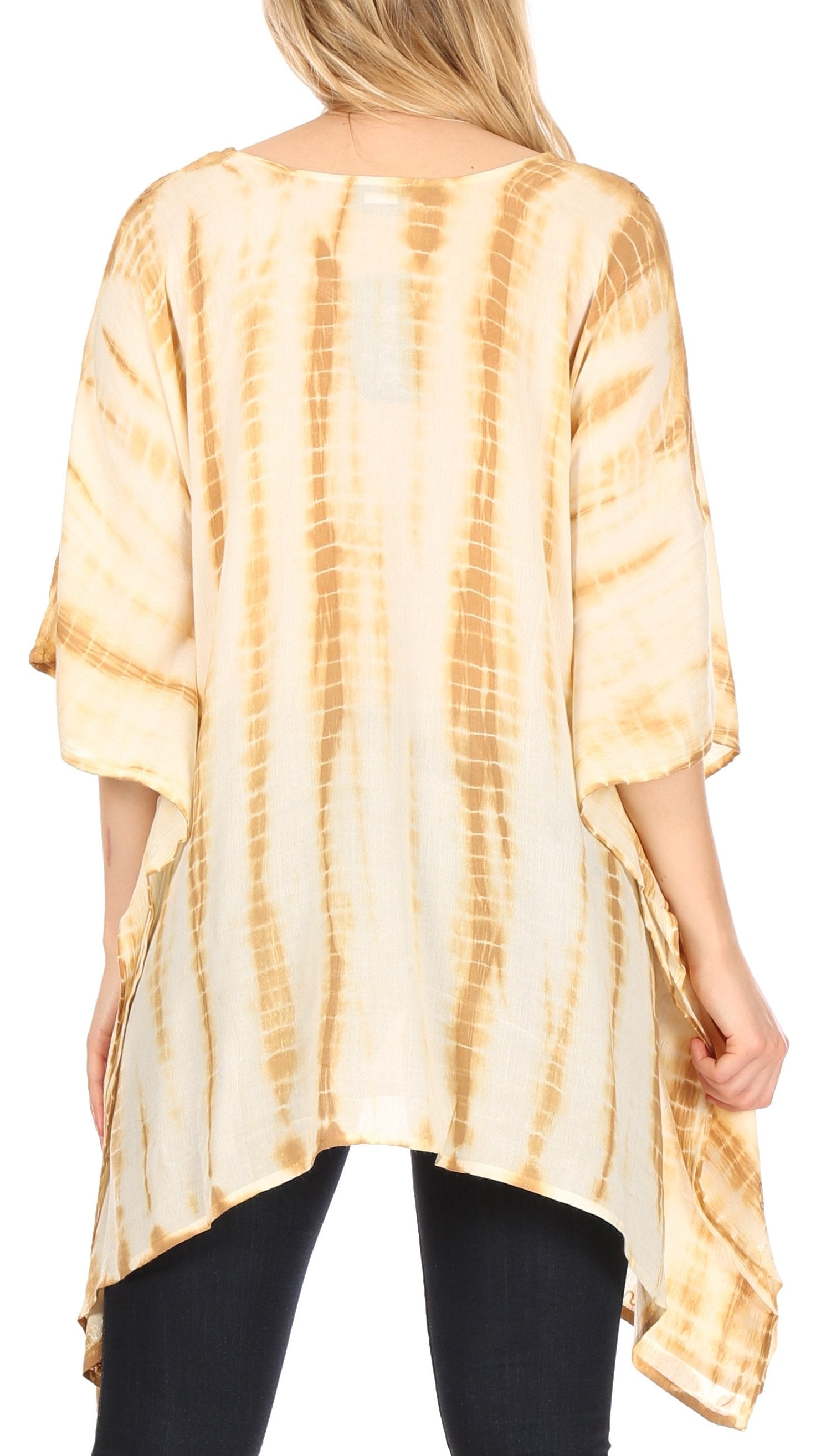 Sakkas - Wren Lightweight Circle Poncho Top Blouse With Detailed Embroidery