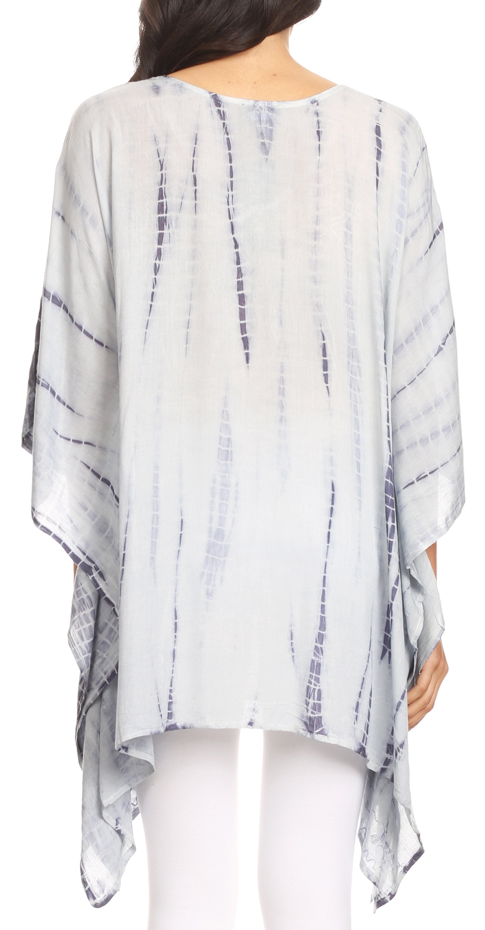 Sakkas - Wren Lightweight Circle Poncho Top Blouse With Detailed Embroidery