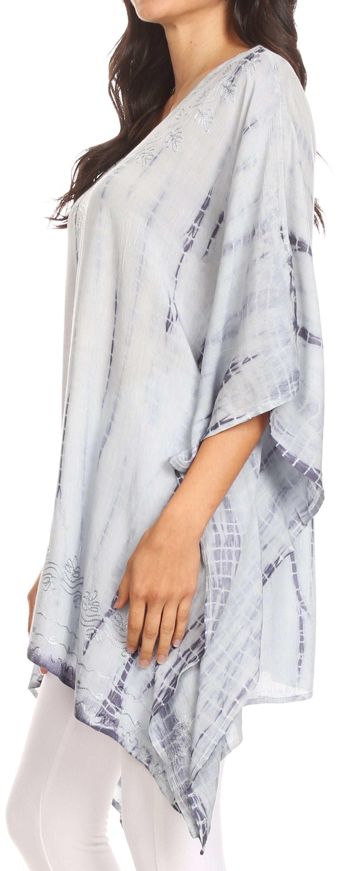 Sakkas - Wren Lightweight Circle Poncho Top Blouse With Detailed Embroidery
