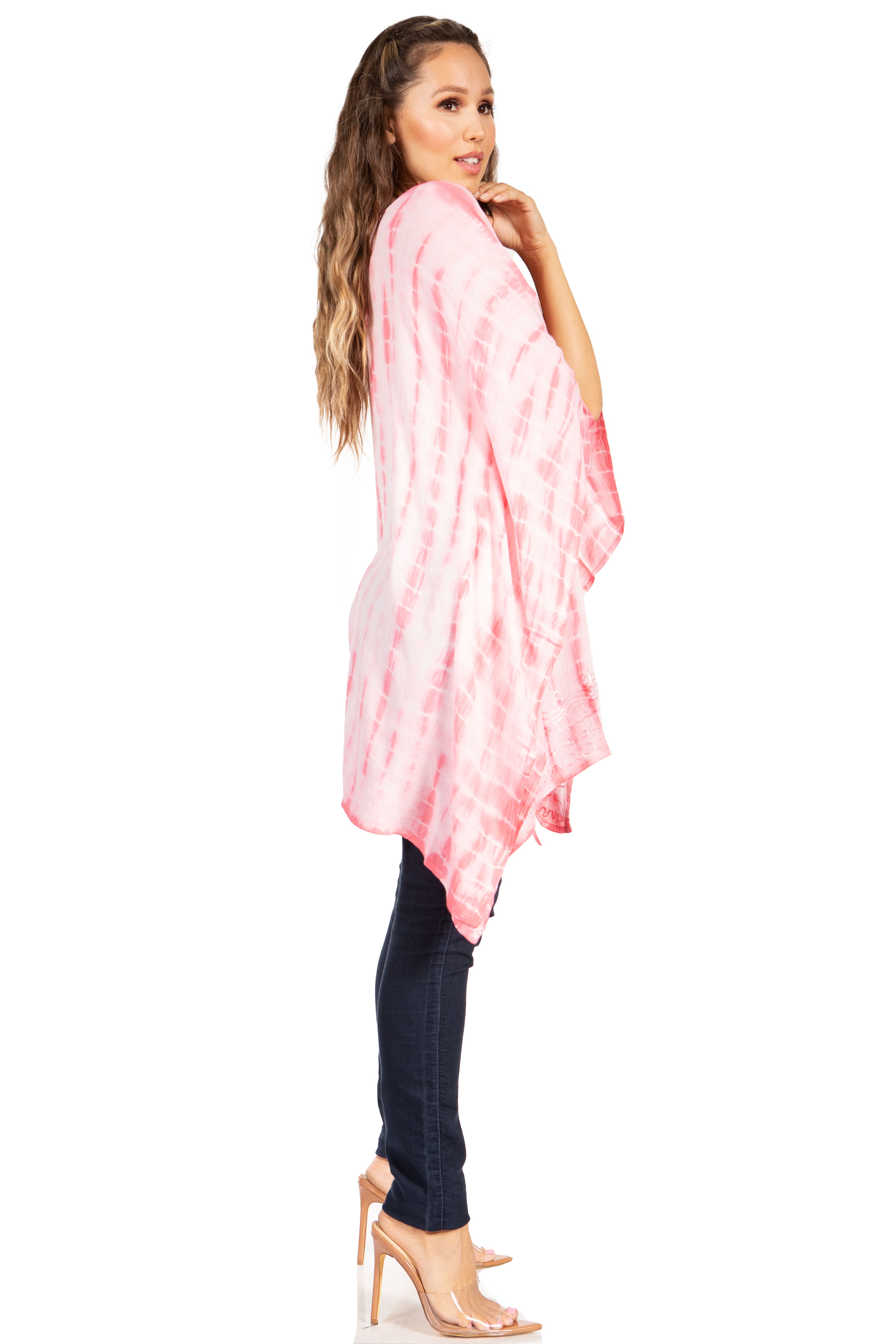 Sakkas - Wren Lightweight Circle Poncho Top Blouse With Detailed Embroidery
