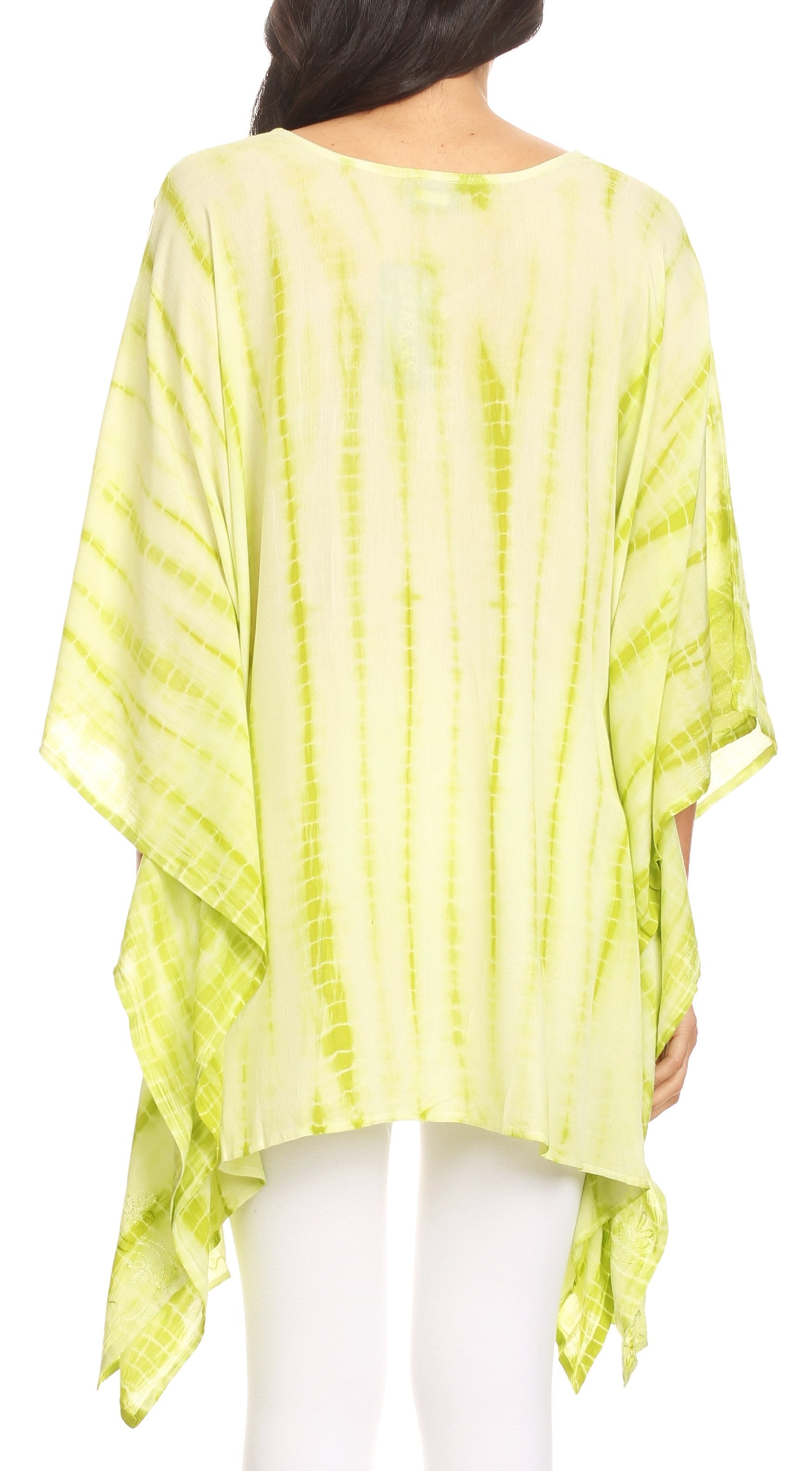 Sakkas - Wren Lightweight Circle Poncho Top Blouse With Detailed Embroidery