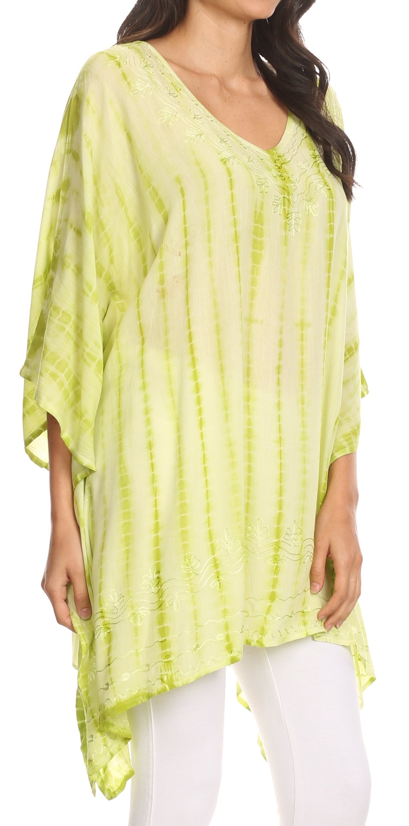 Sakkas - Wren Lightweight Circle Poncho Top Blouse With Detailed Embroidery