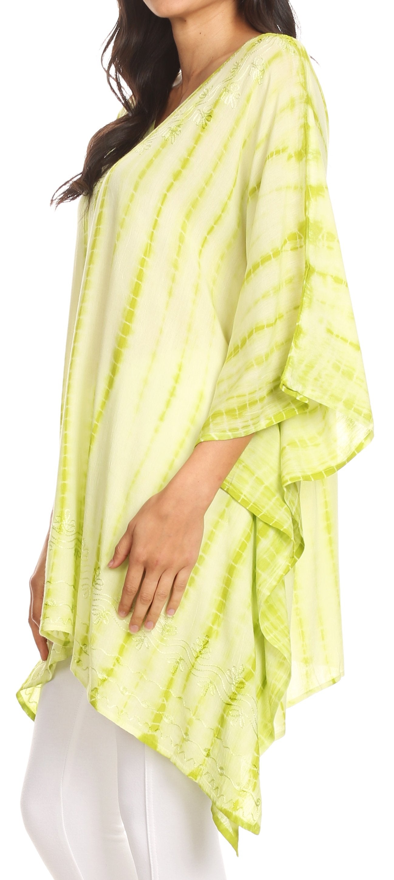 Sakkas - Wren Lightweight Circle Poncho Top Blouse With Detailed Embroidery