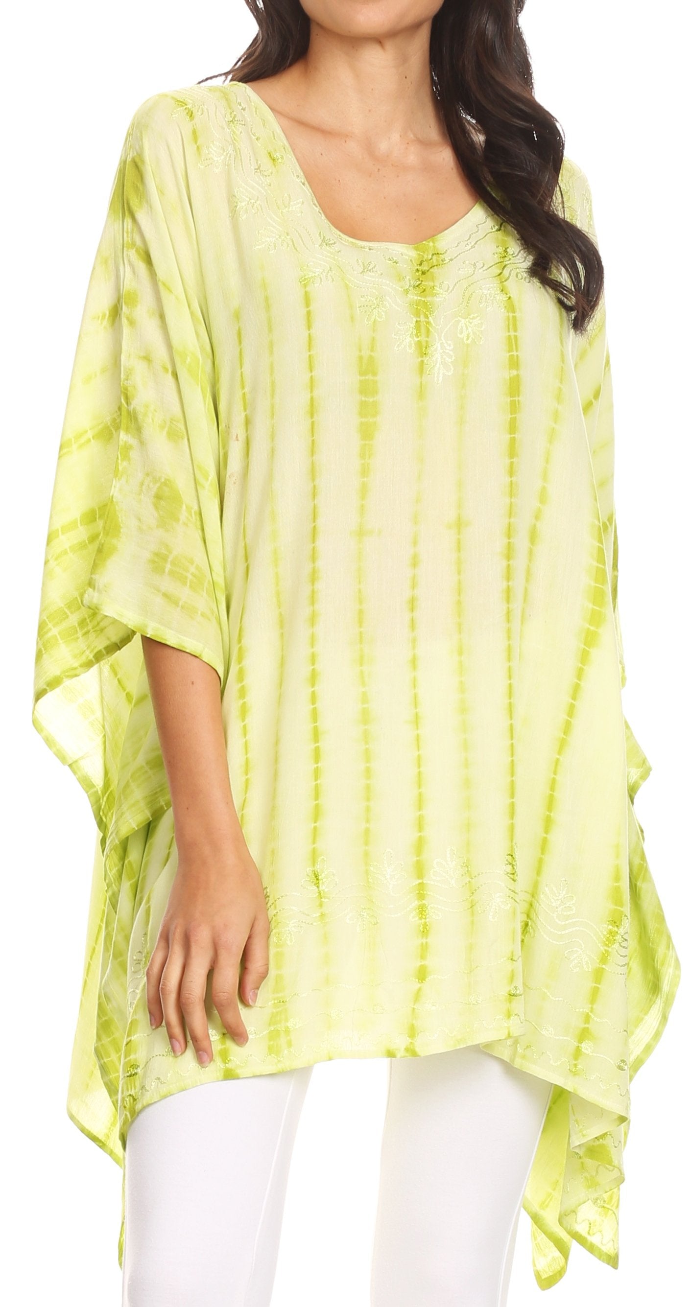 Sakkas - Wren Lightweight Circle Poncho Top Blouse With Detailed Embroidery