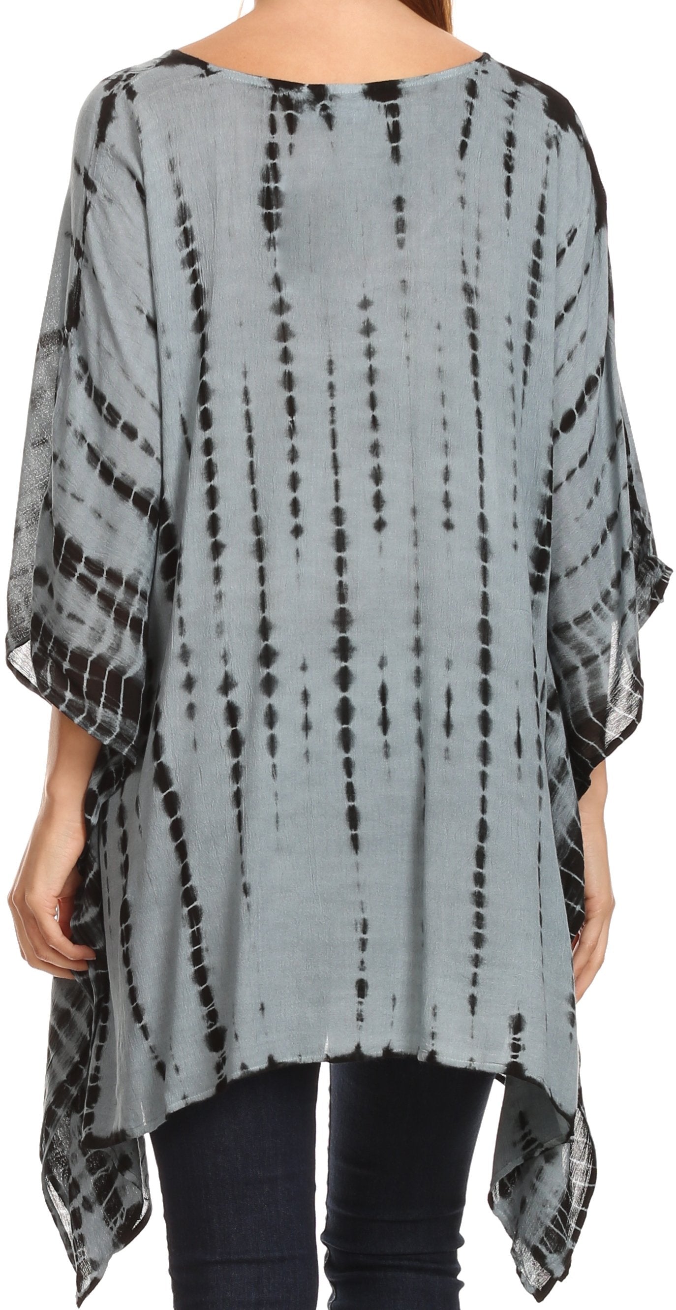 Sakkas - Wren Lightweight Circle Poncho Top Blouse With Detailed Embroidery