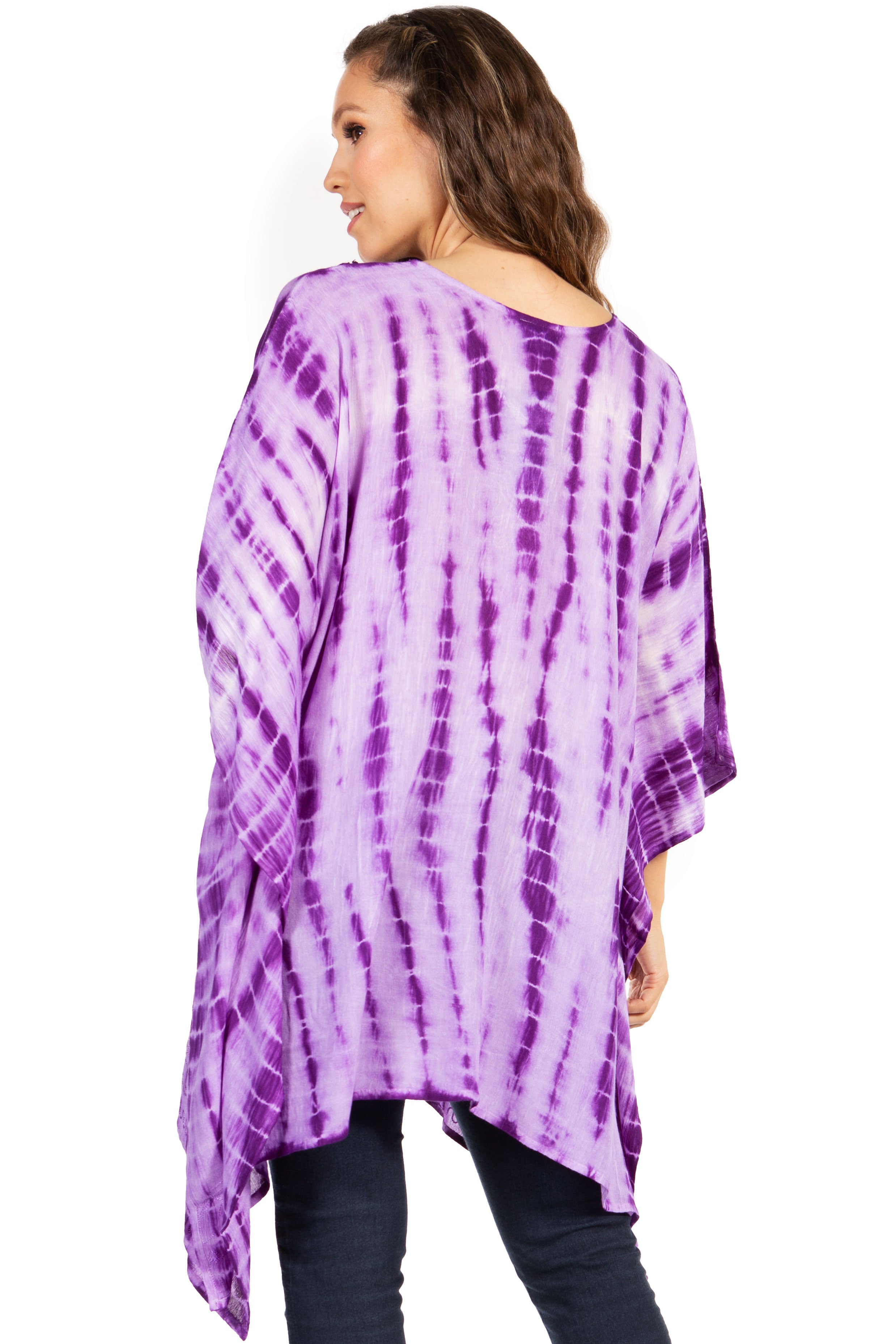 Sakkas - Wren Lightweight Circle Poncho Top Blouse With Detailed Embroidery