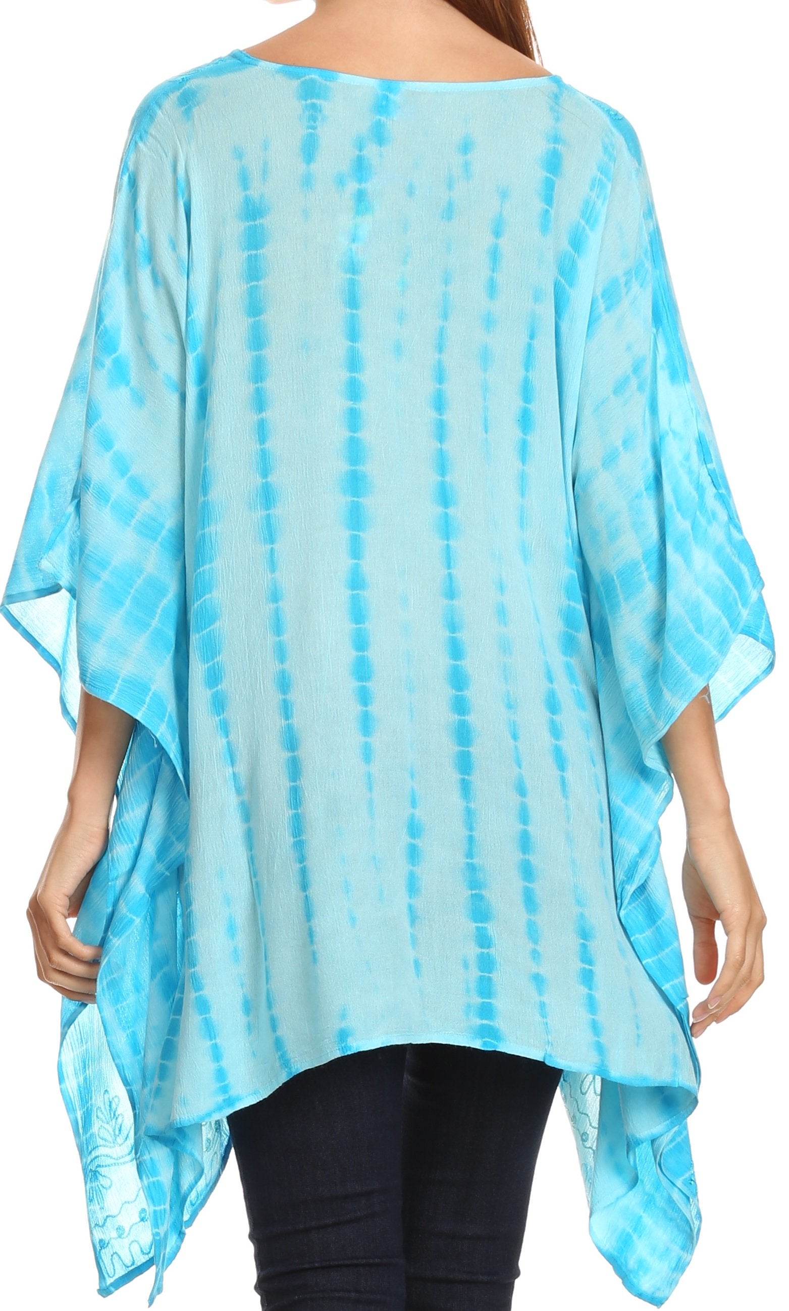 Sakkas - Wren Lightweight Circle Poncho Top Blouse With Detailed Embroidery