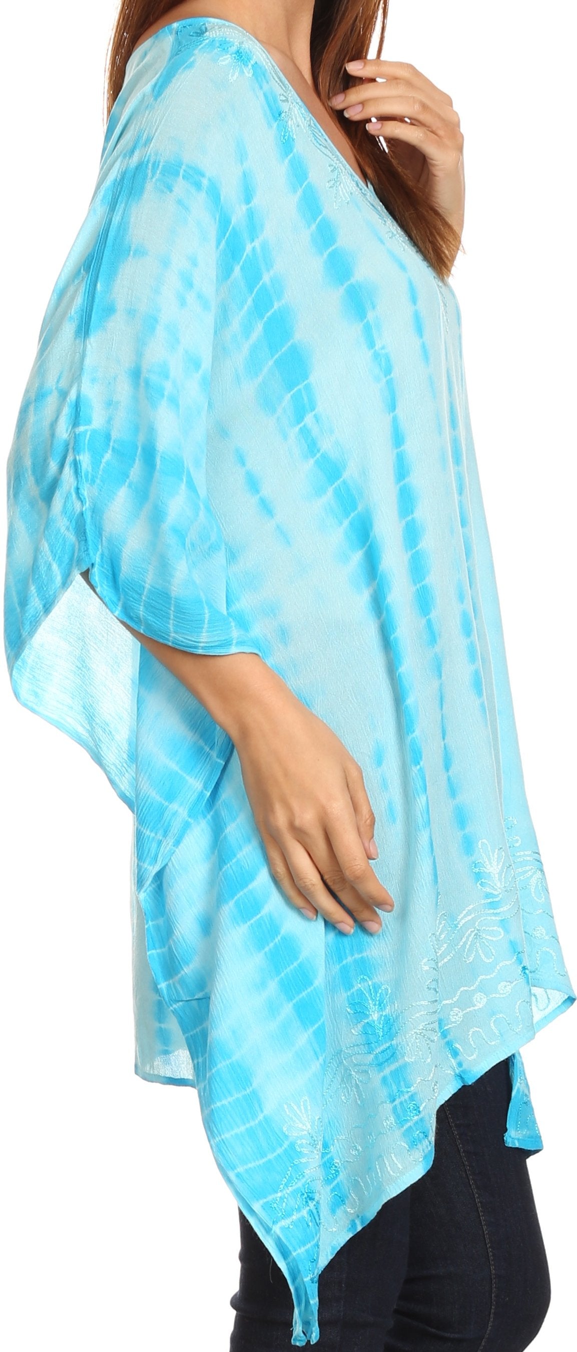 Sakkas - Wren Lightweight Circle Poncho Top Blouse With Detailed Embroidery