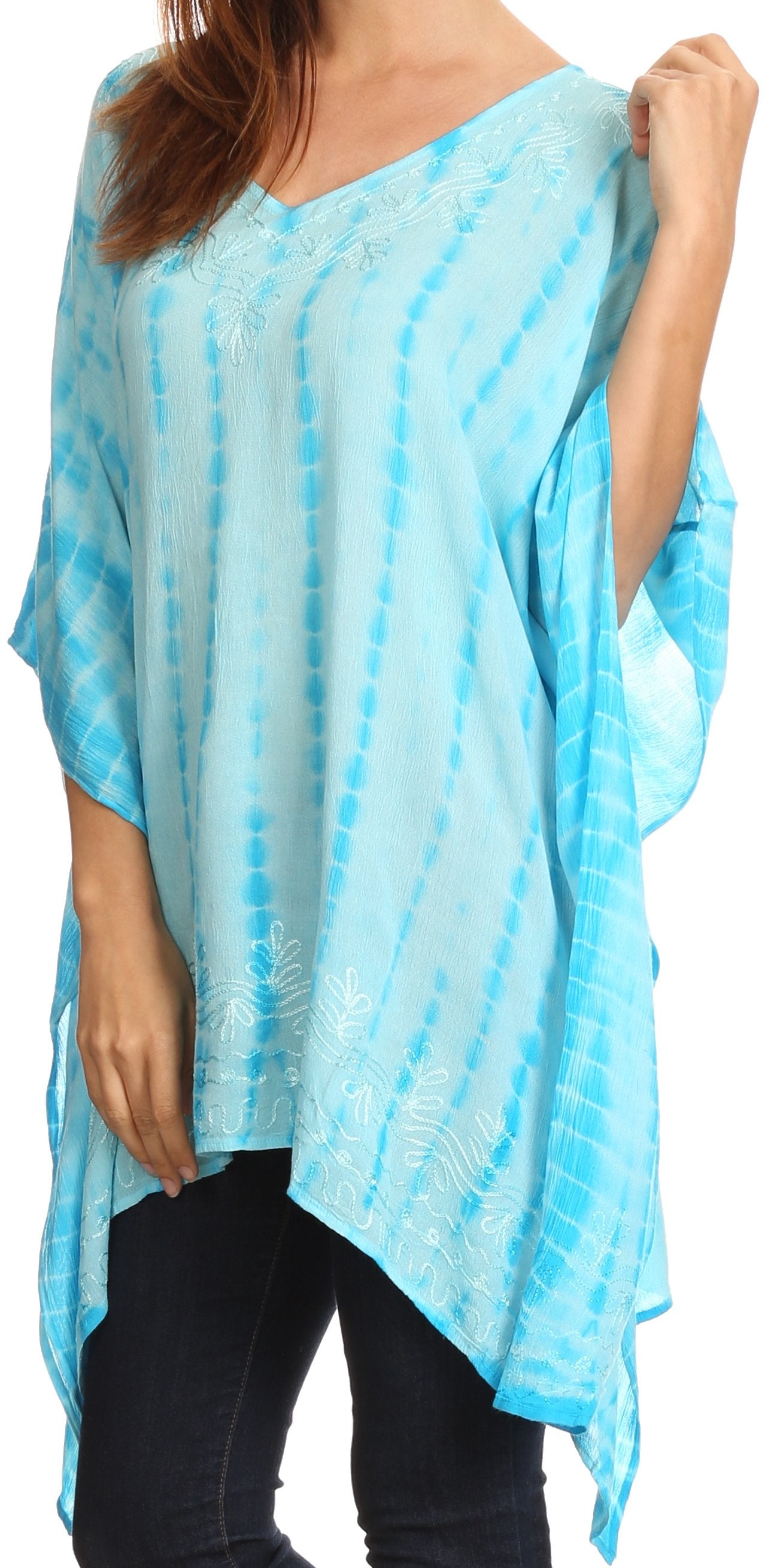 Sakkas - Wren Lightweight Circle Poncho Top Blouse With Detailed Embroidery