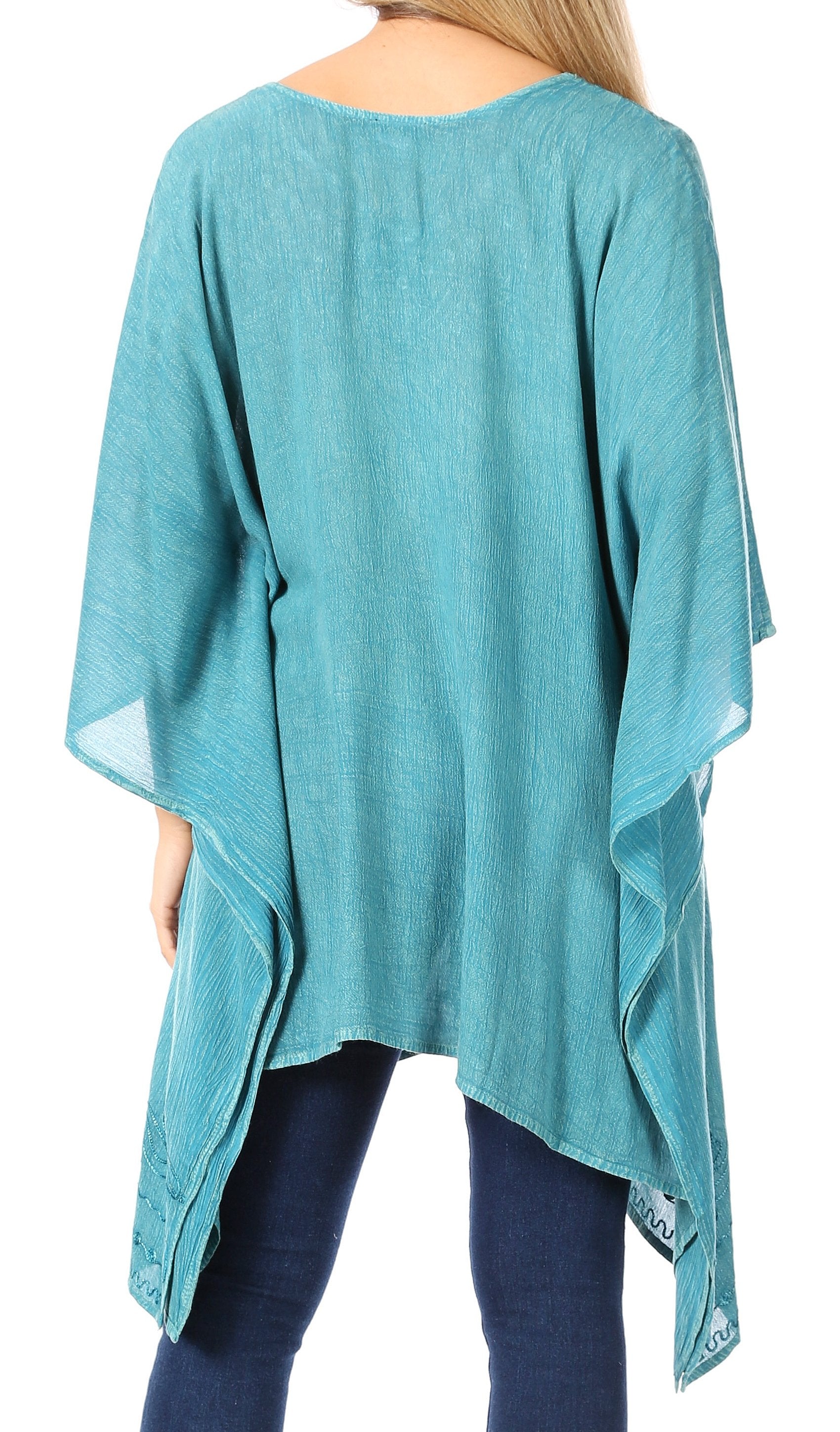 Sakkas - Wren Lightweight Circle Poncho Top Blouse With Detailed Embroidery