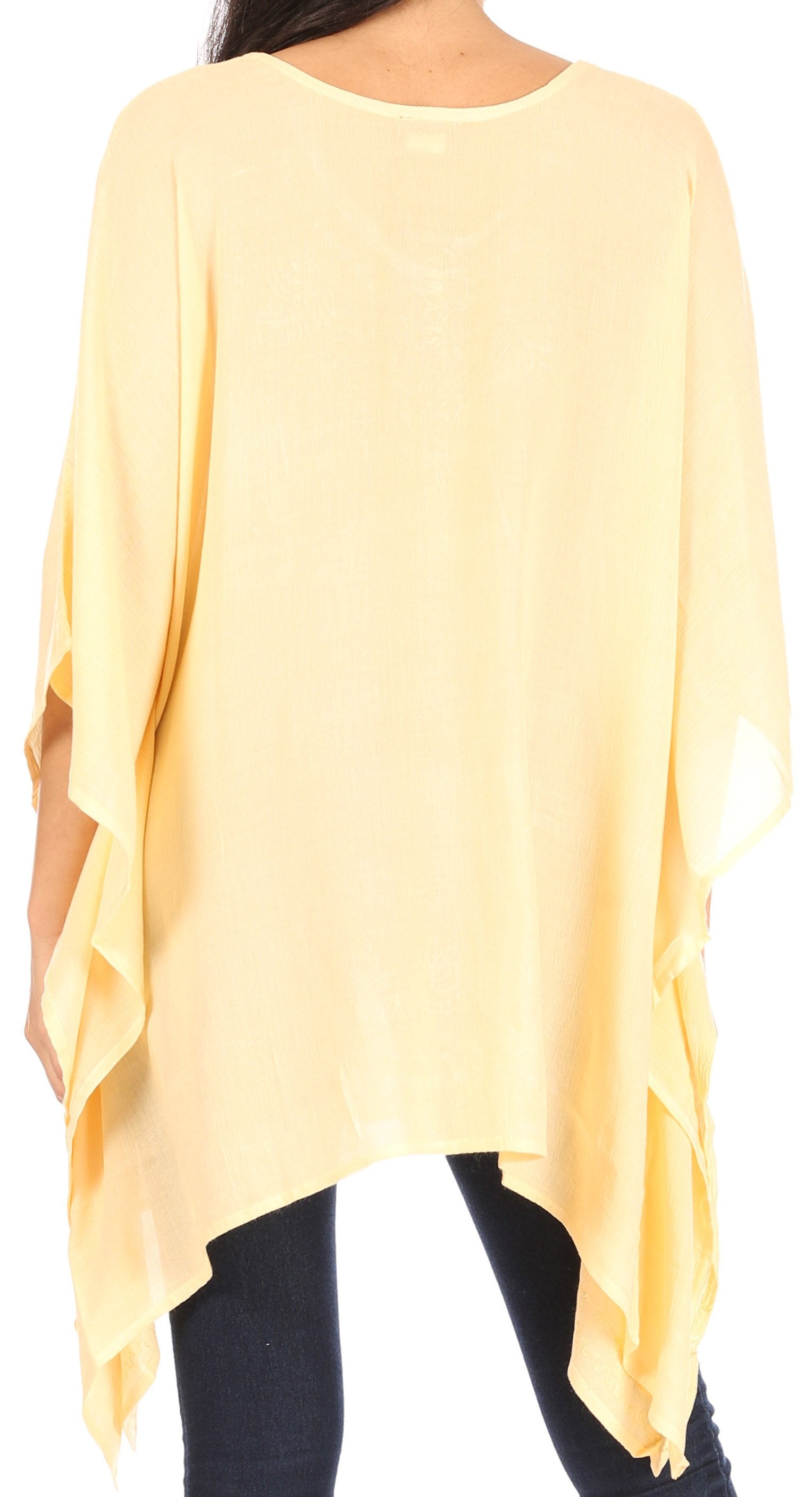 Sakkas - Wren Lightweight Circle Poncho Top Blouse With Detailed Embroidery