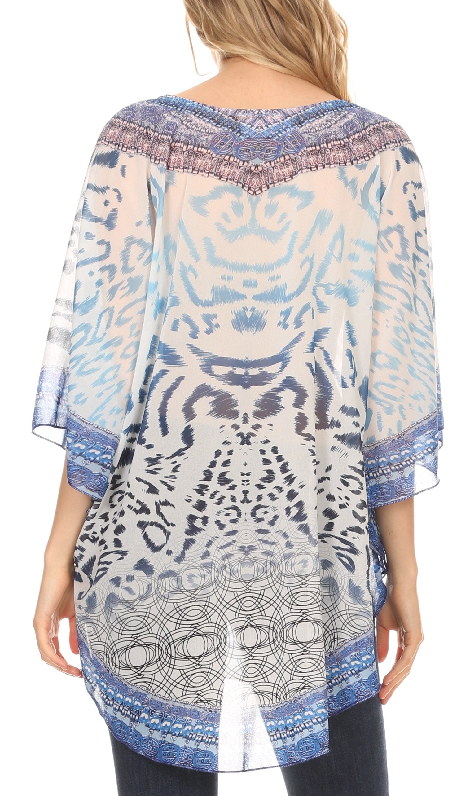 Sakkas - MKY Brigitte Boho Short Sleeve Circle Blouse Top V-neck