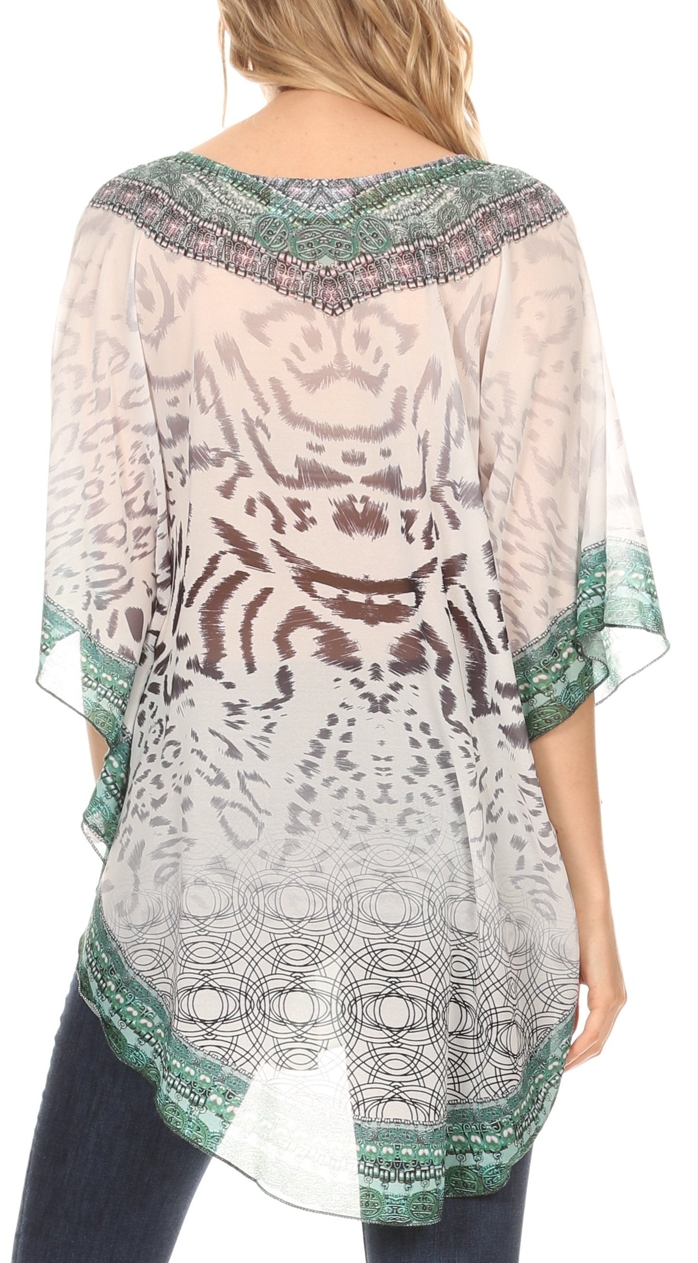 Sakkas - MKY Brigitte Boho Short Sleeve Circle Blouse Top V-neck