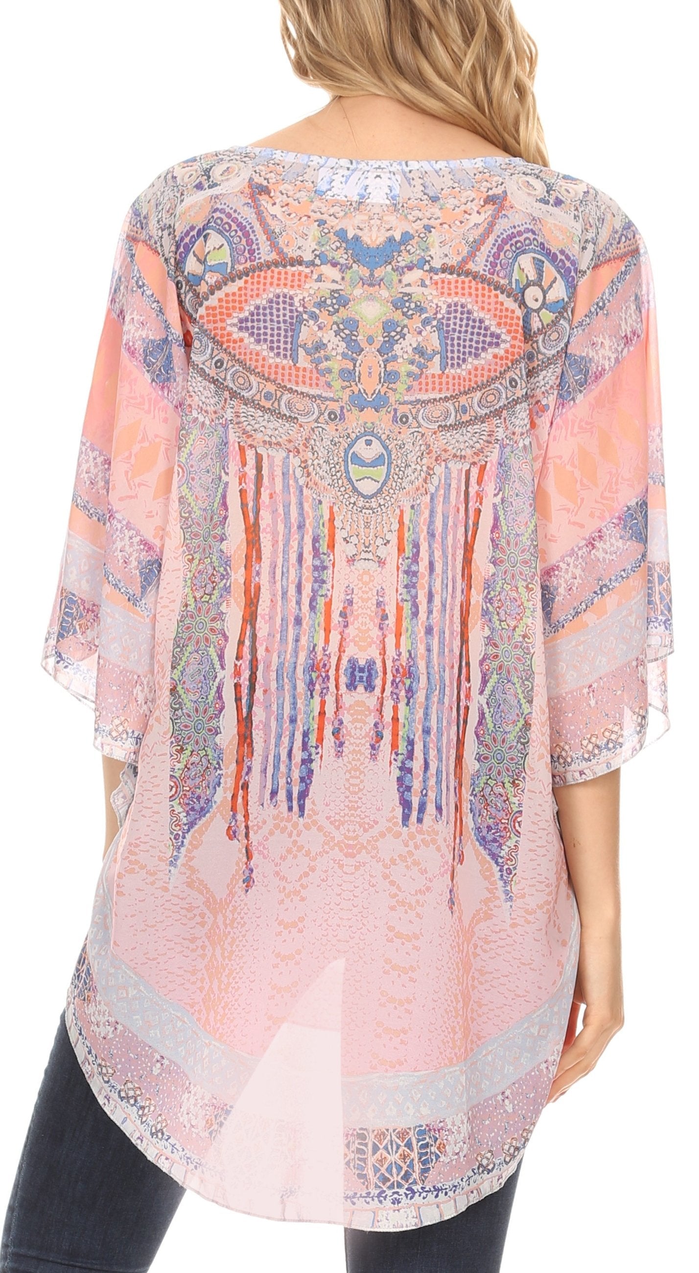 Sakkas - MKY Brigitte Boho Short Sleeve Circle Blouse Top V-neck