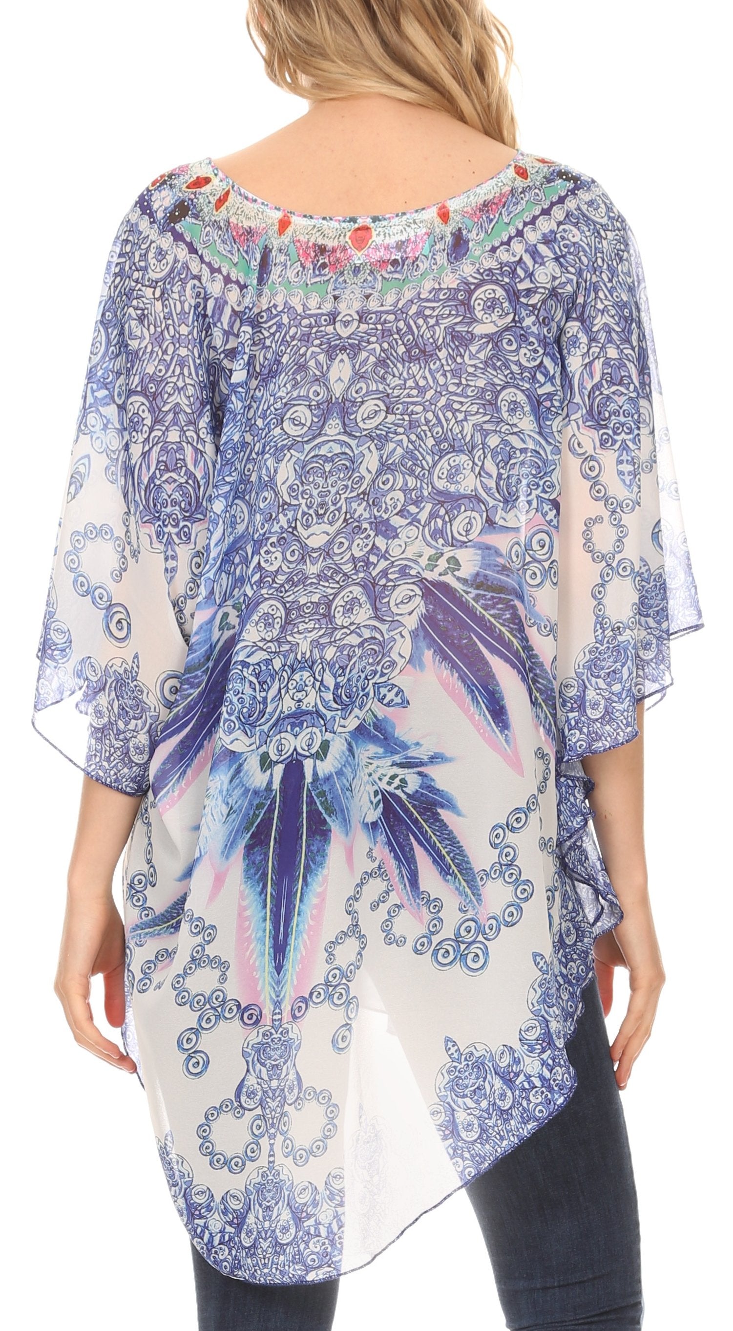 Sakkas - MKY Brigitte Boho Short Sleeve Circle Blouse Top V-neck