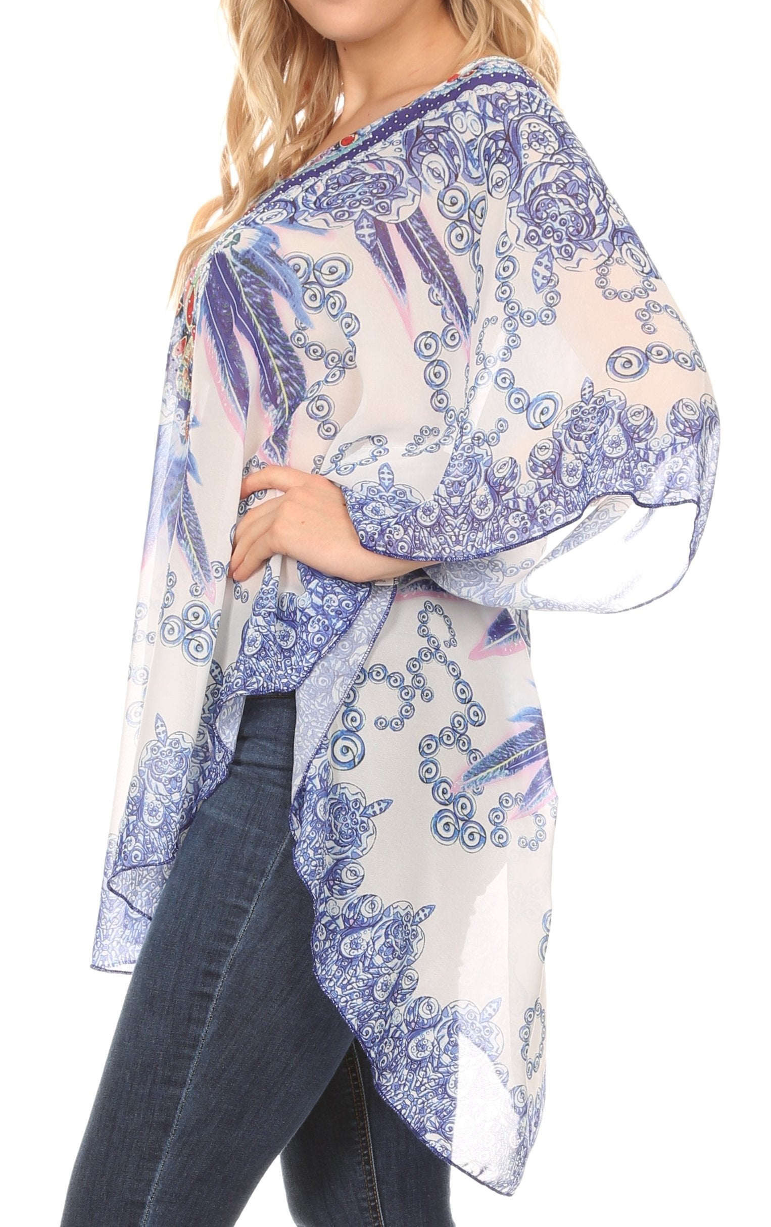 Sakkas - MKY Brigitte Boho Short Sleeve Circle Blouse Top V-neck