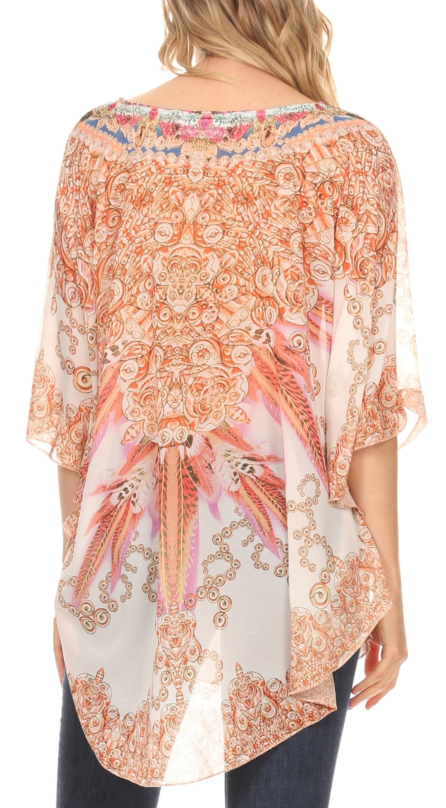 Sakkas - MKY Brigitte Boho Short Sleeve Circle Blouse Top V-neck