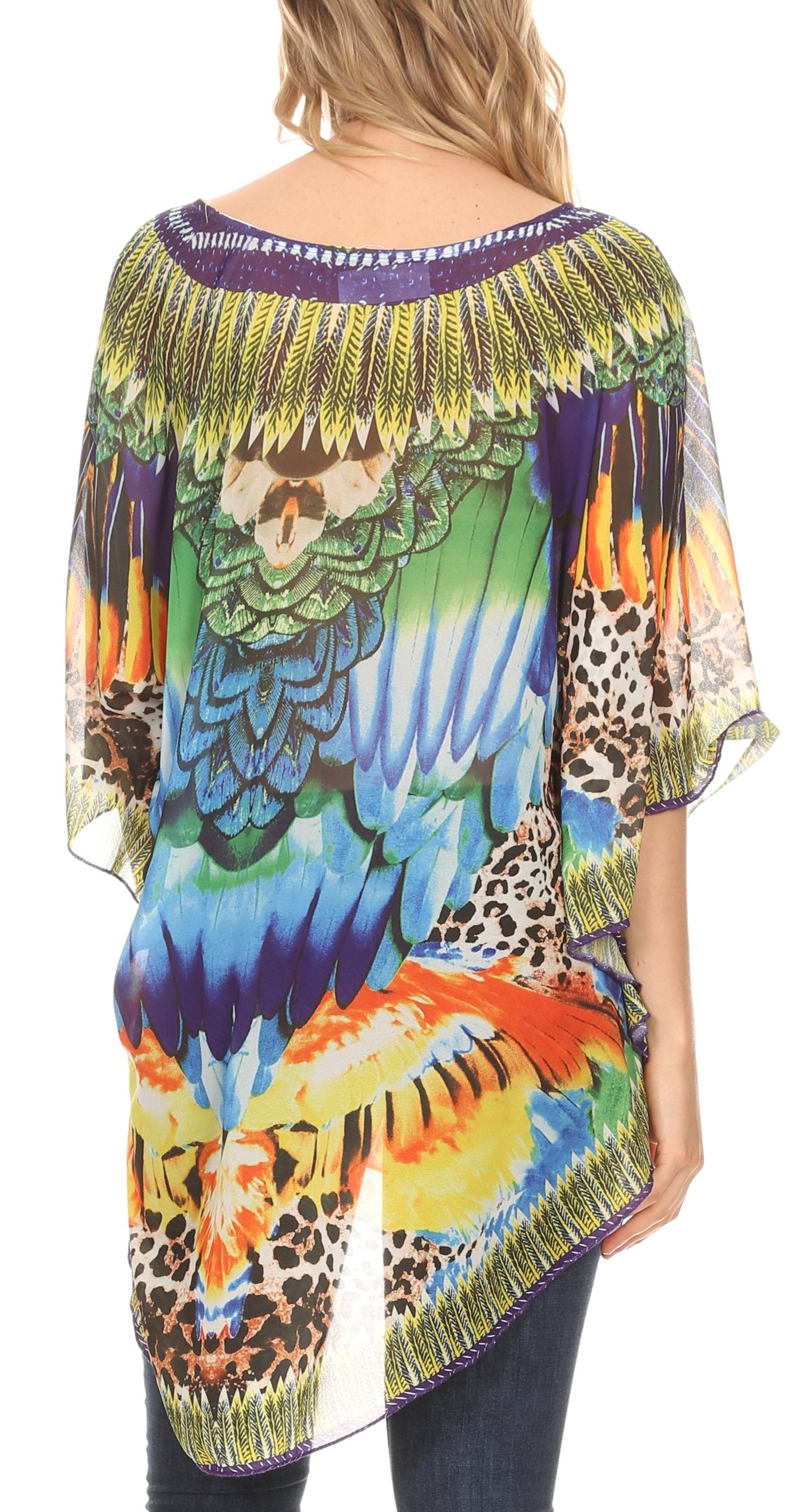 Sakkas - MKY Brigitte Boho Short Sleeve Circle Blouse Top V-neck