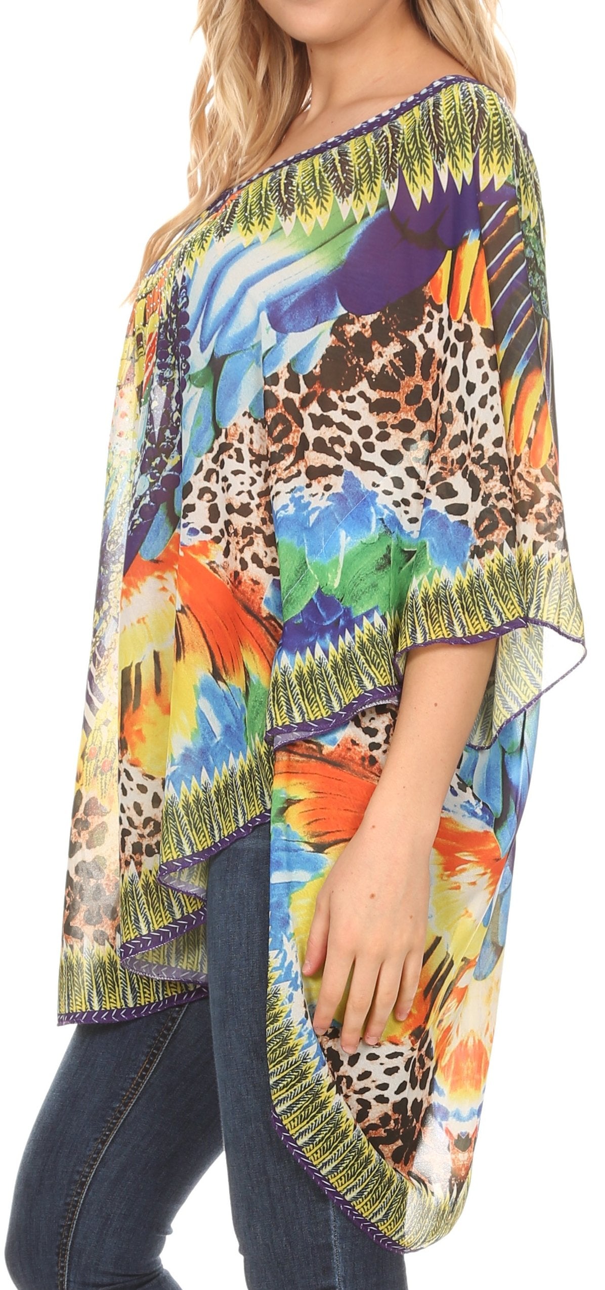 Sakkas - MKY Brigitte Boho Short Sleeve Circle Blouse Top V-neck