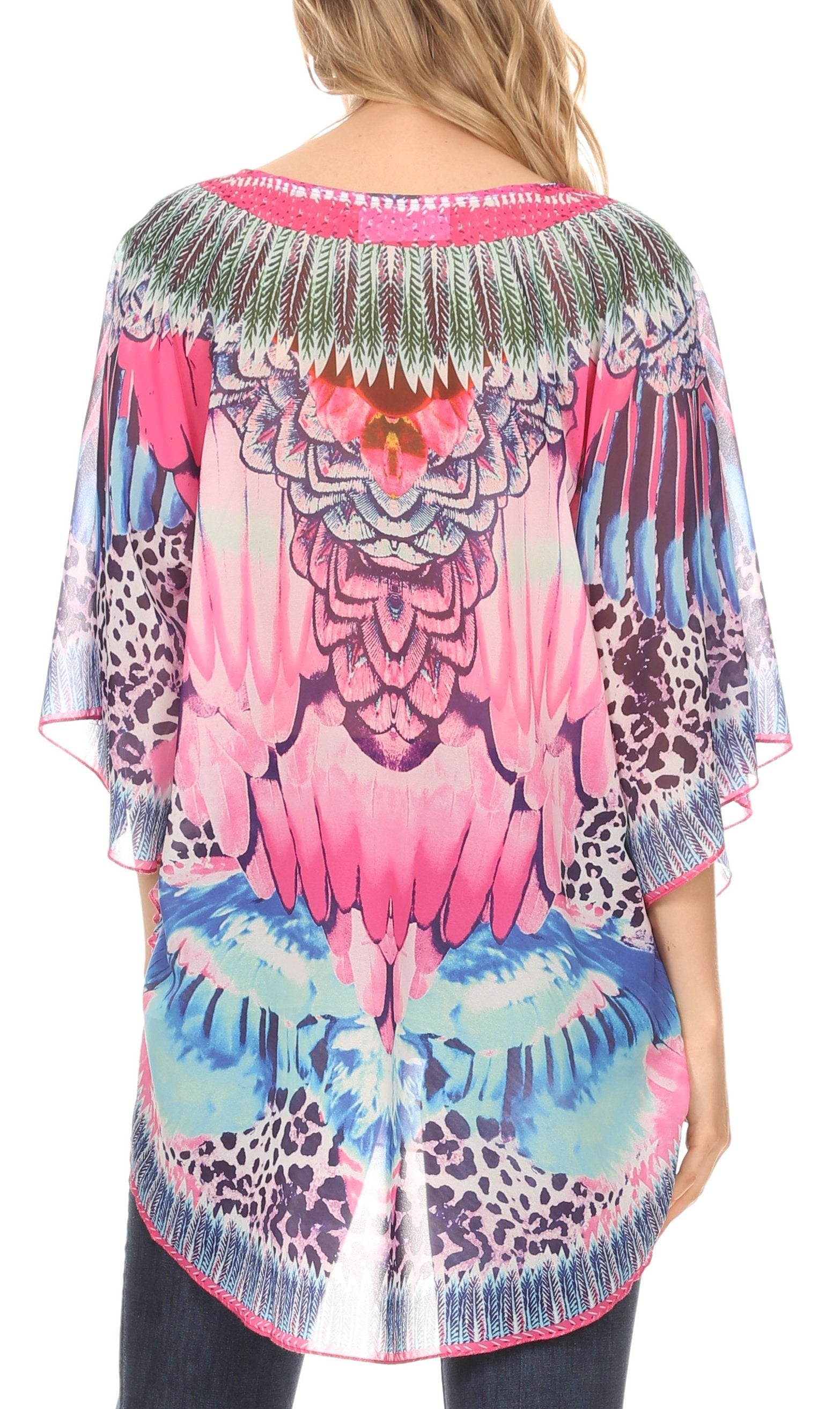 Sakkas - MKY Brigitte Boho Short Sleeve Circle Blouse Top V-neck