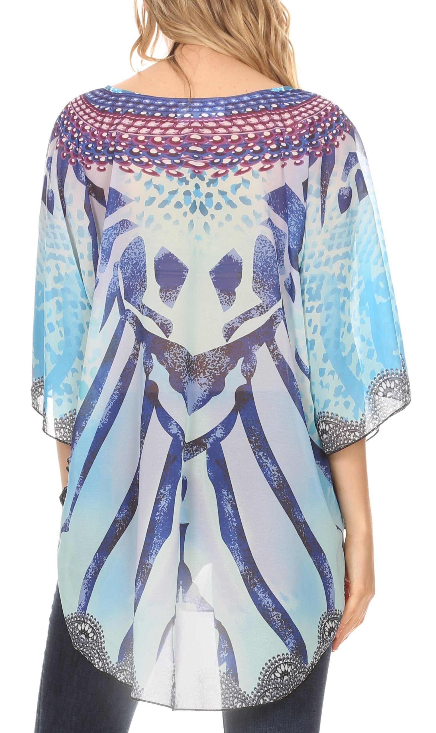 Sakkas - MKY Brigitte Boho Short Sleeve Circle Blouse Top V-neck
