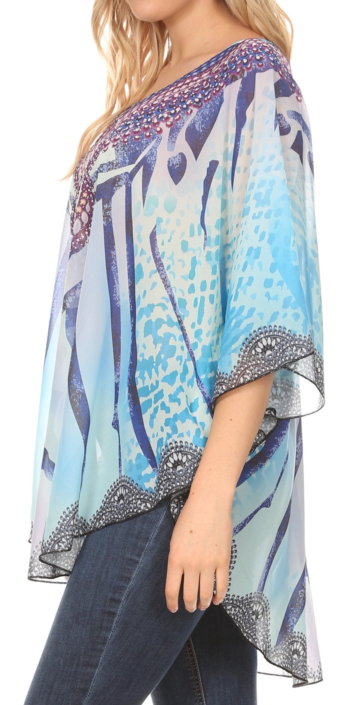 Sakkas - MKY Brigitte Boho Short Sleeve Circle Blouse Top V-neck