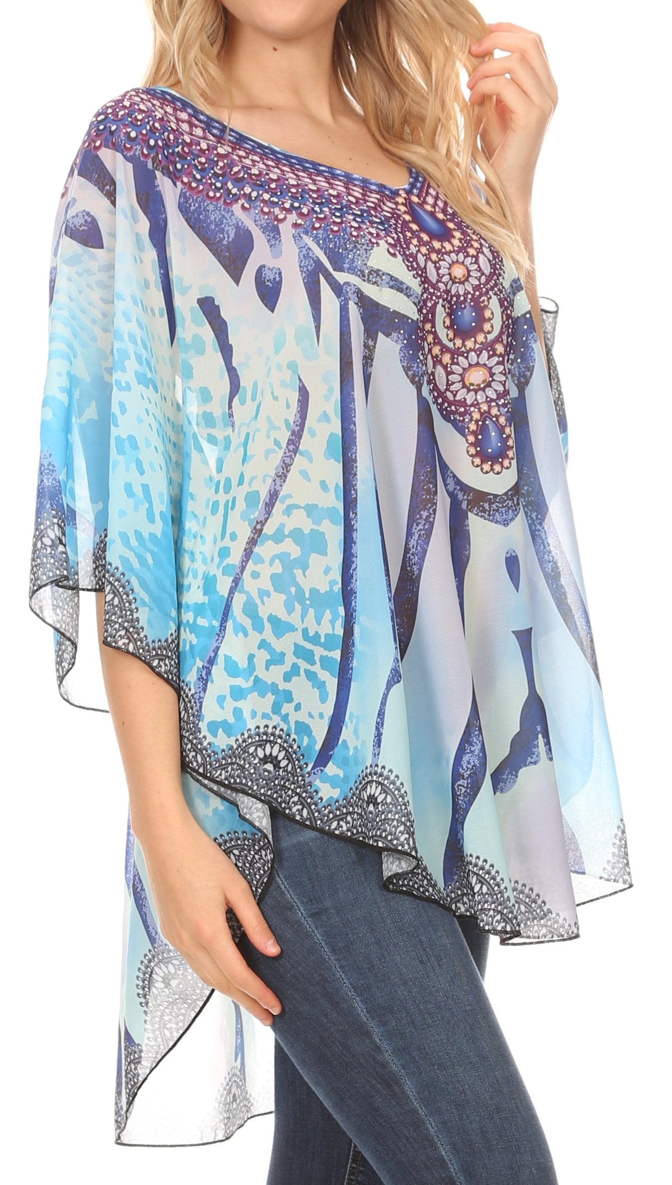 Sakkas - MKY Brigitte Boho Short Sleeve Circle Blouse Top V-neck