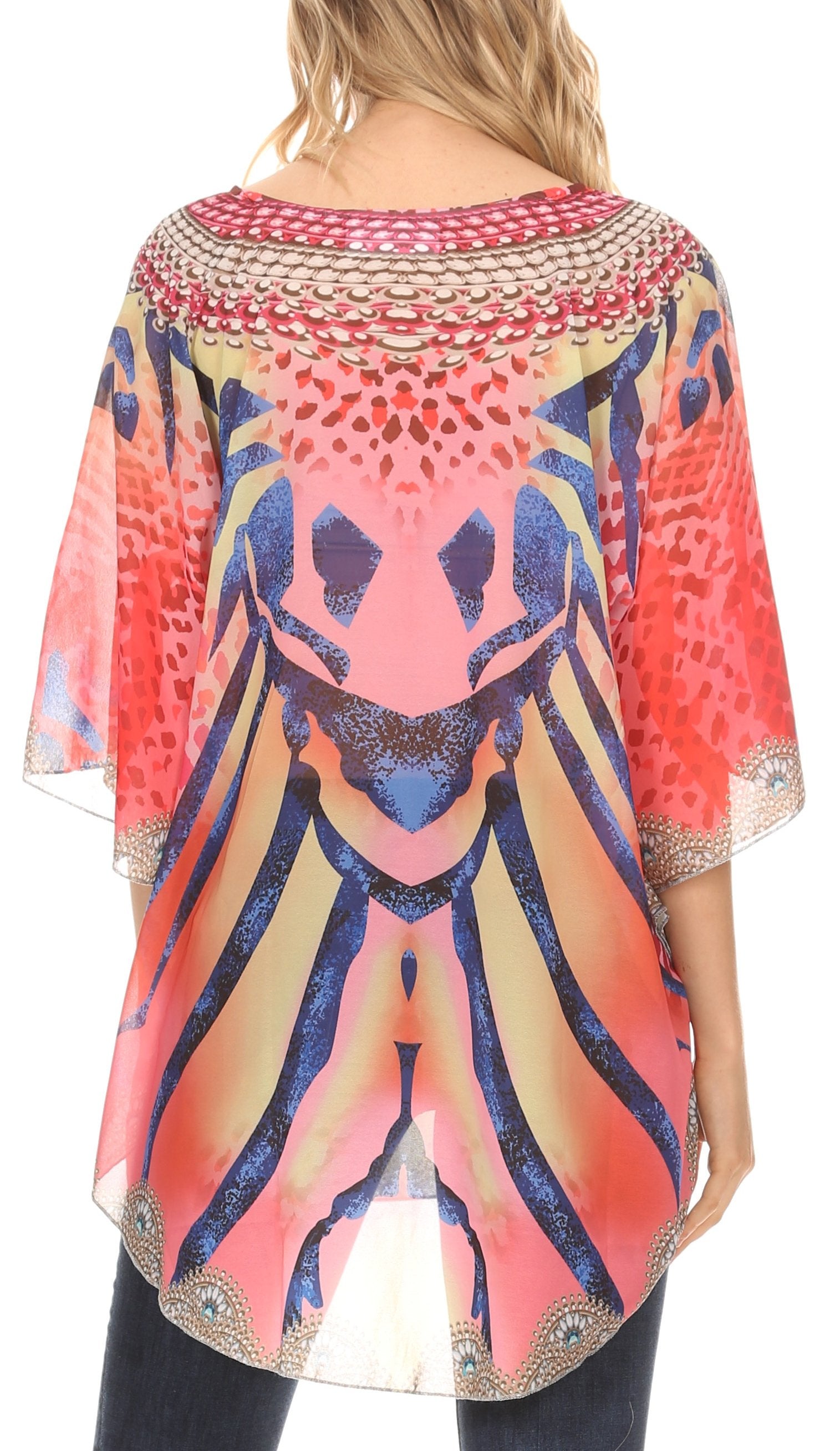 Sakkas - MKY Brigitte Boho Short Sleeve Circle Blouse Top V-neck