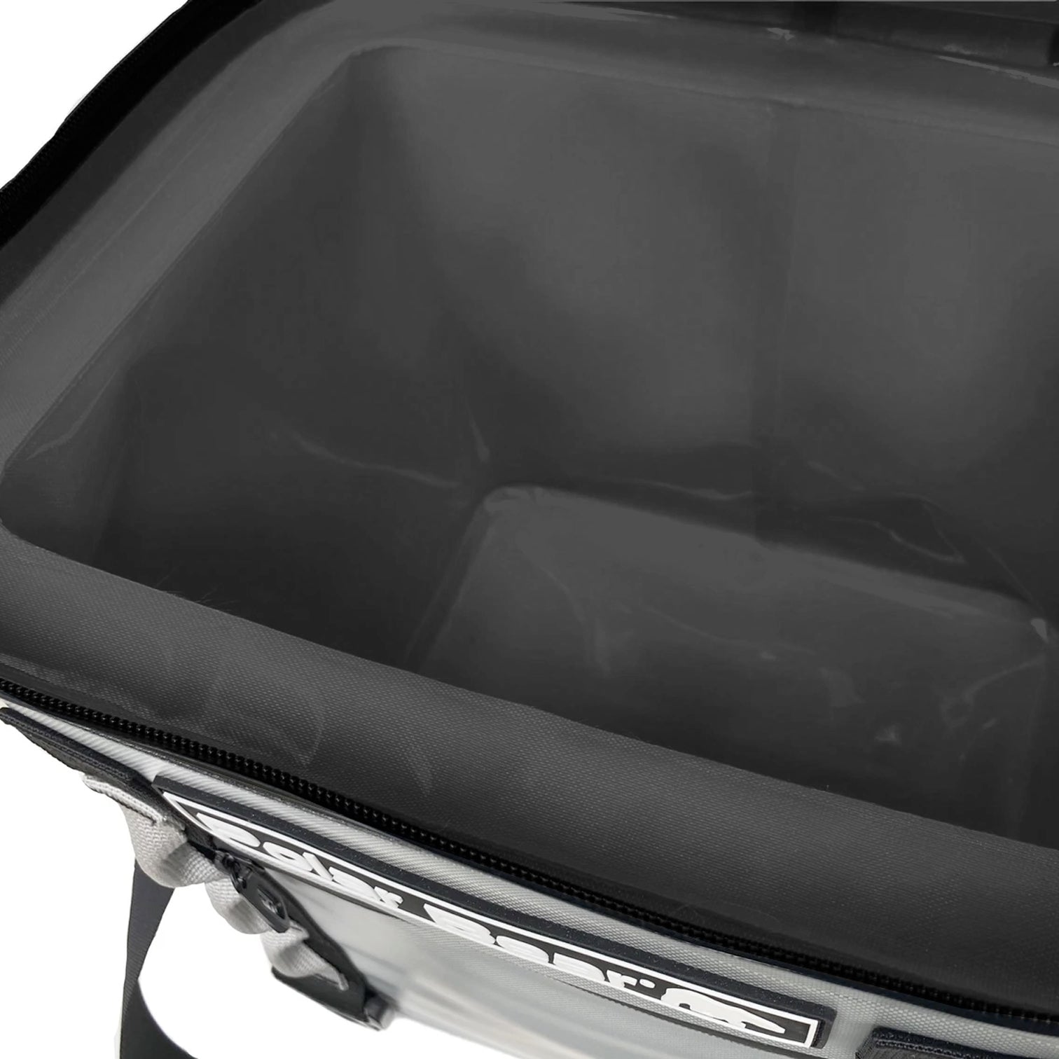 Close-up of a black suitcase with a zipper