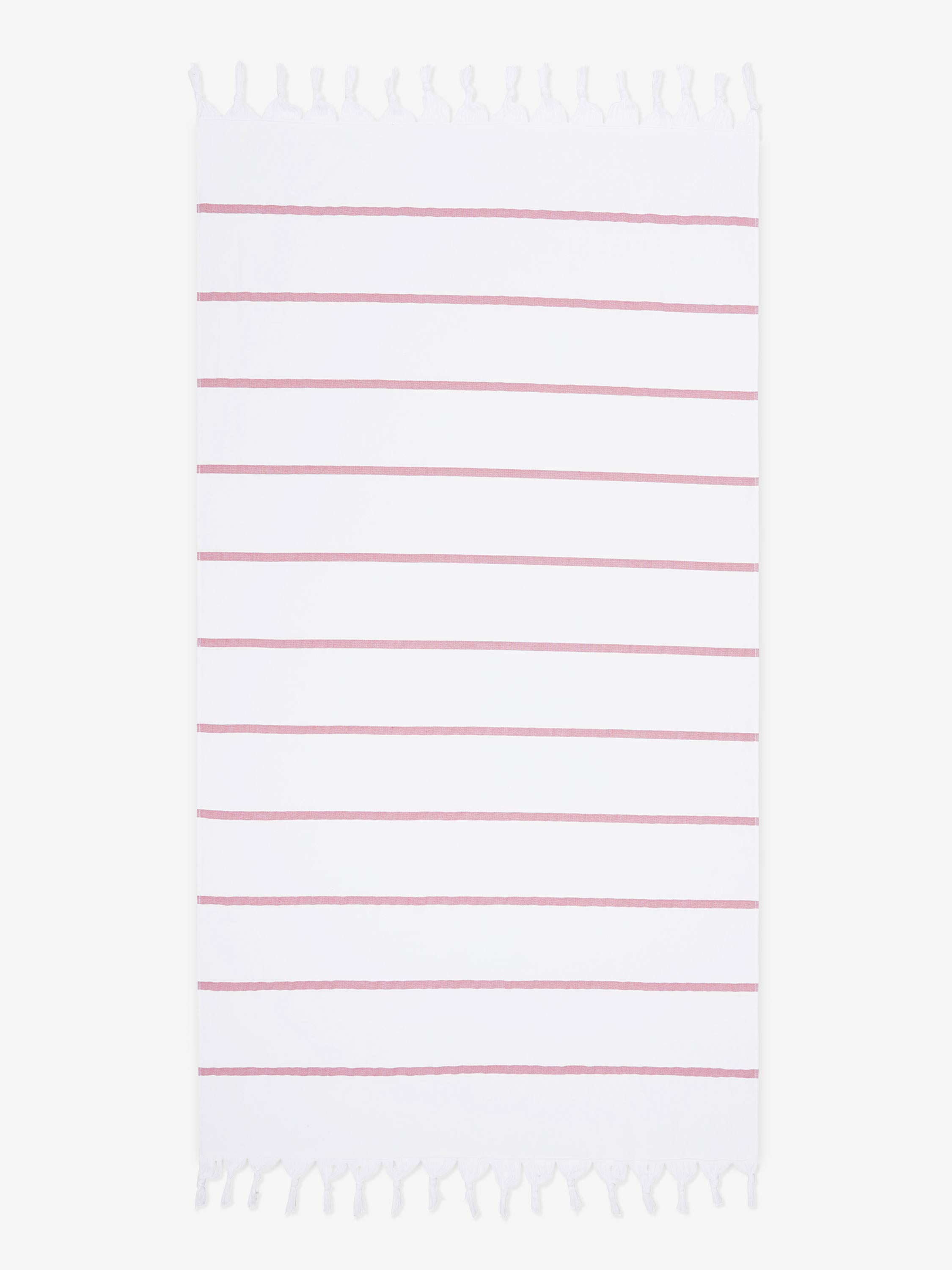 White towel with red stripes on a white background