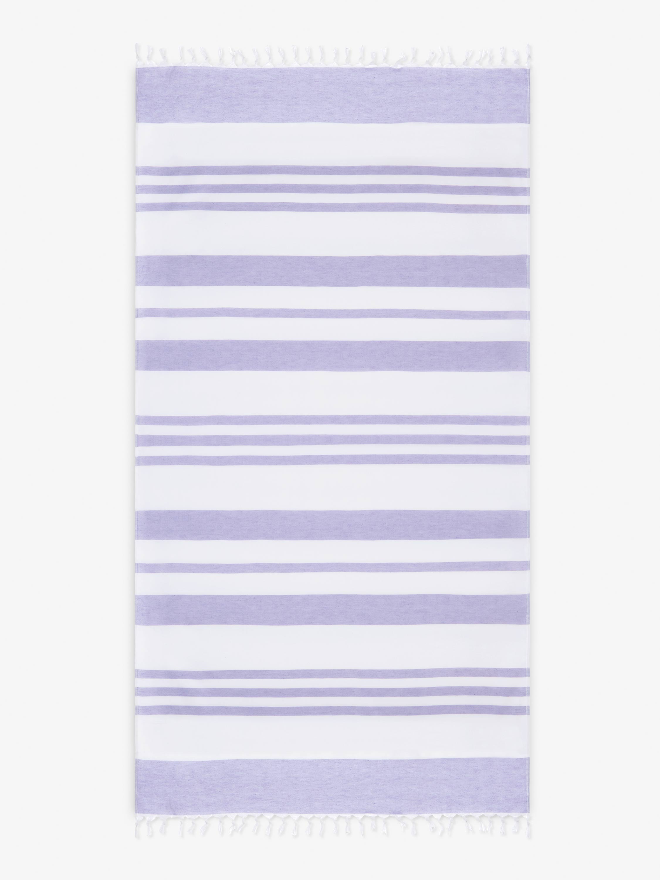 Striped towel with purple and white colors on a white background