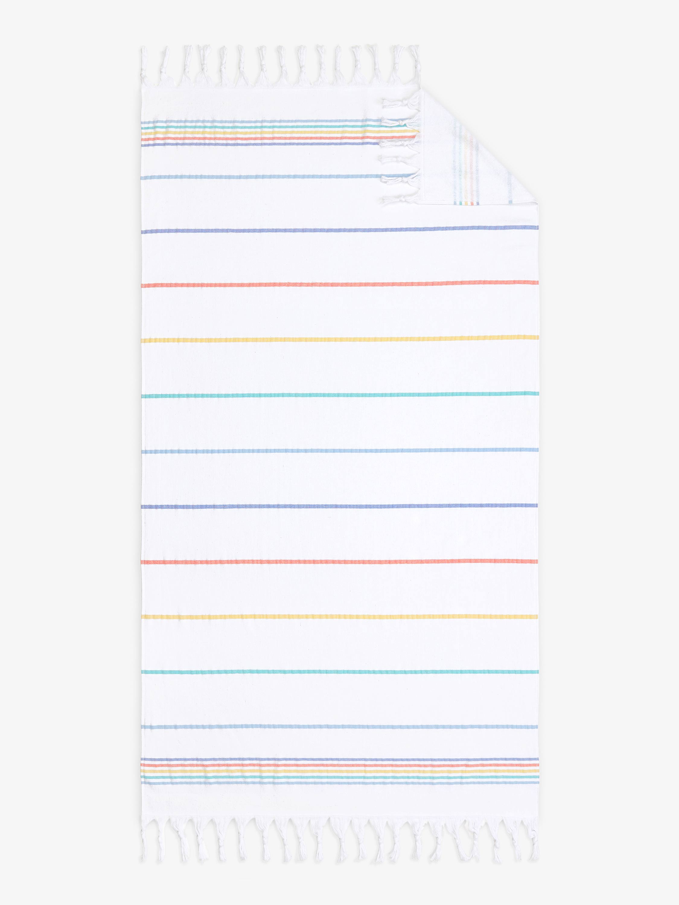White towel with colorful stripes on a white background