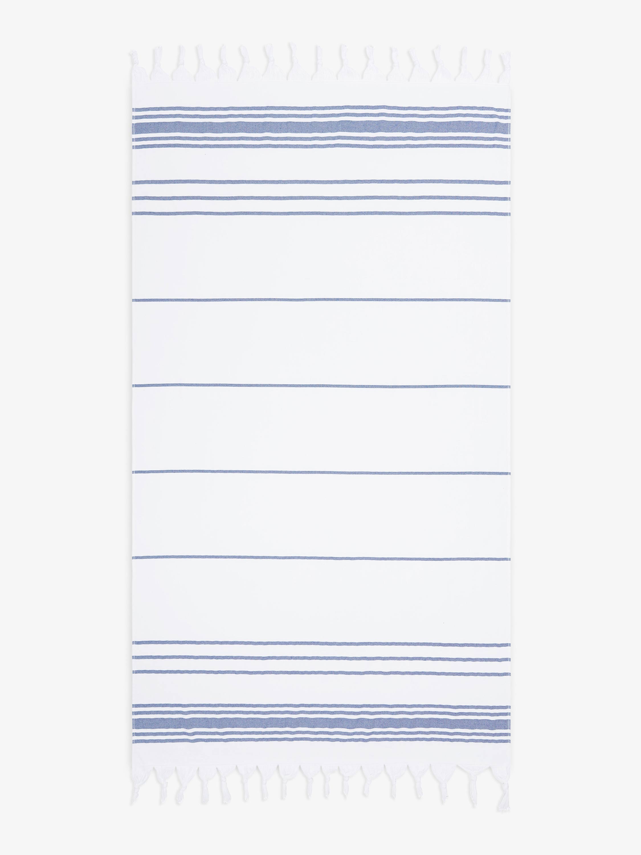 White towel with blue stripes on a white background