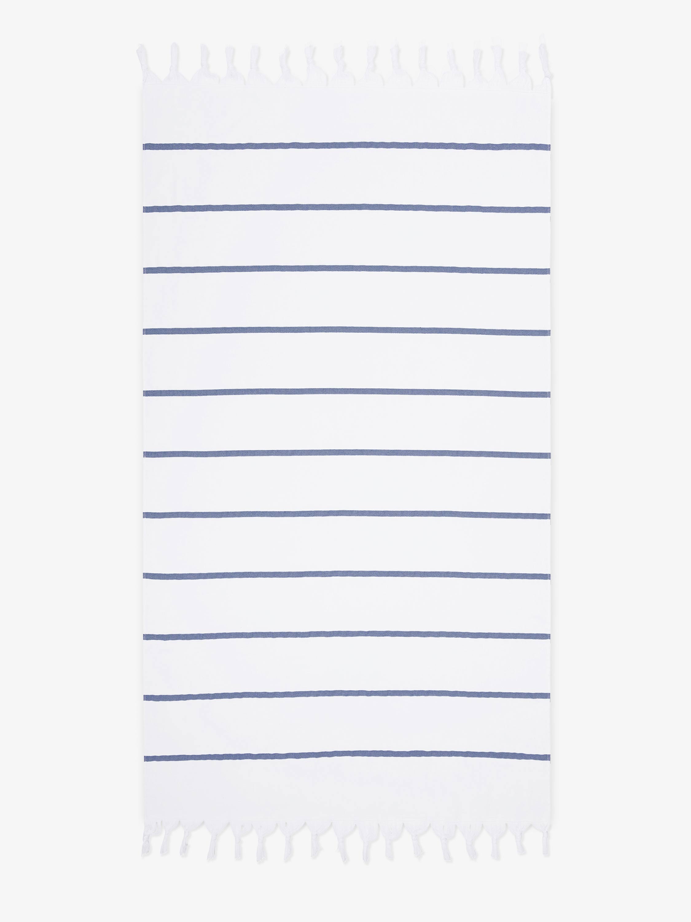 White towel with blue stripes on a white background