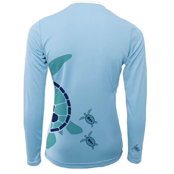 Light blue long-sleeve shirt with turtle design on a white background