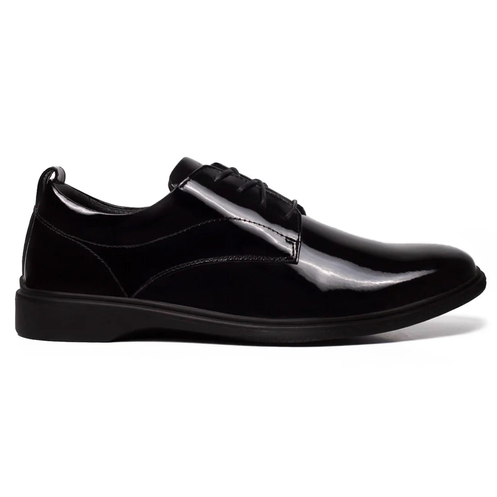 Black leather shoe on a white background