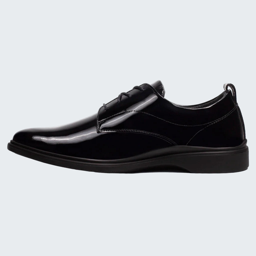 Black dress shoe on a white background