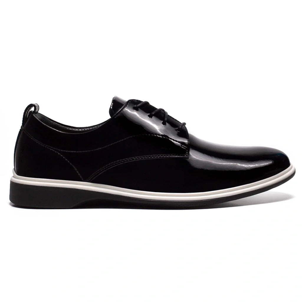 Black leather shoe on a white background
