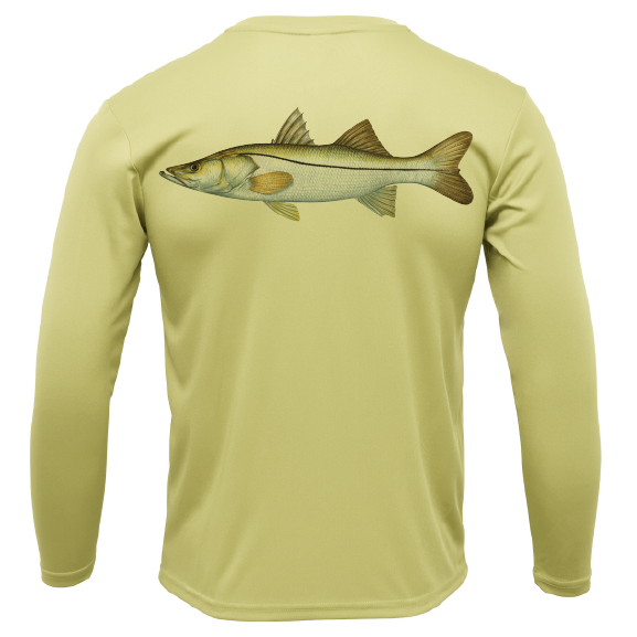 Light green long-sleeve shirt with a fish graphic on the back against a white background