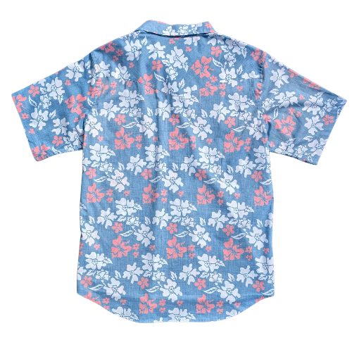 Short-sleeve shirt with a floral pattern on a white background