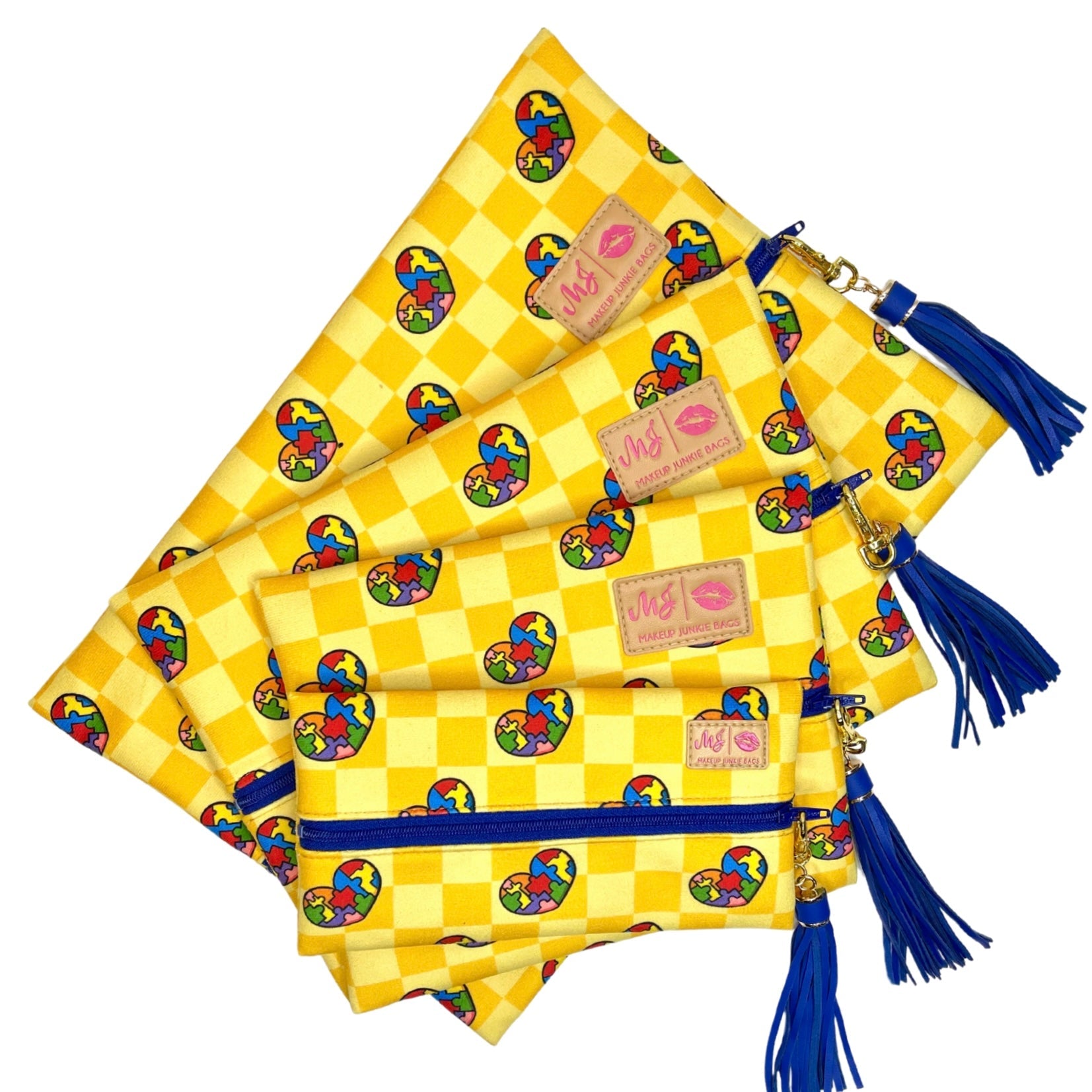 Autism Awareness Yellow Check Makeup Junkie Bag