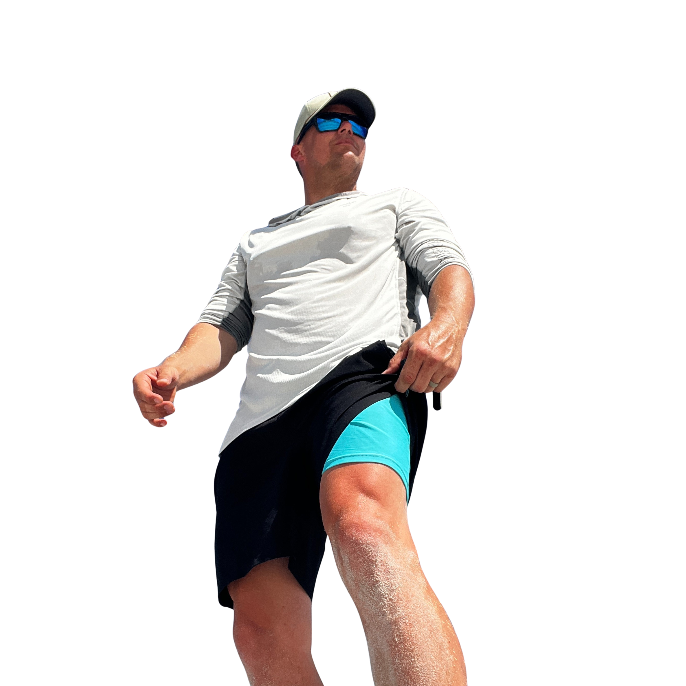 Man running outdoors on a white background